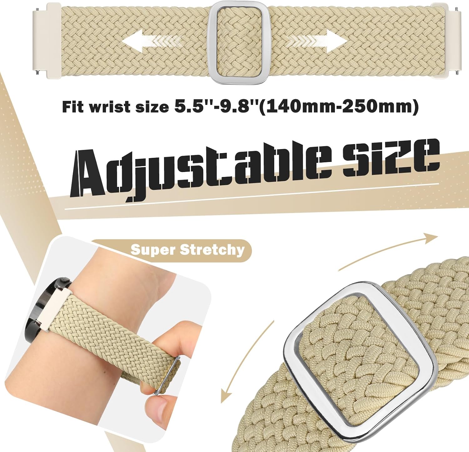 Detalle 2 de Yunshare Braided Solo Loop Elastic Strap (18mm–24mm) with Quick Release Pins — 3 PCS