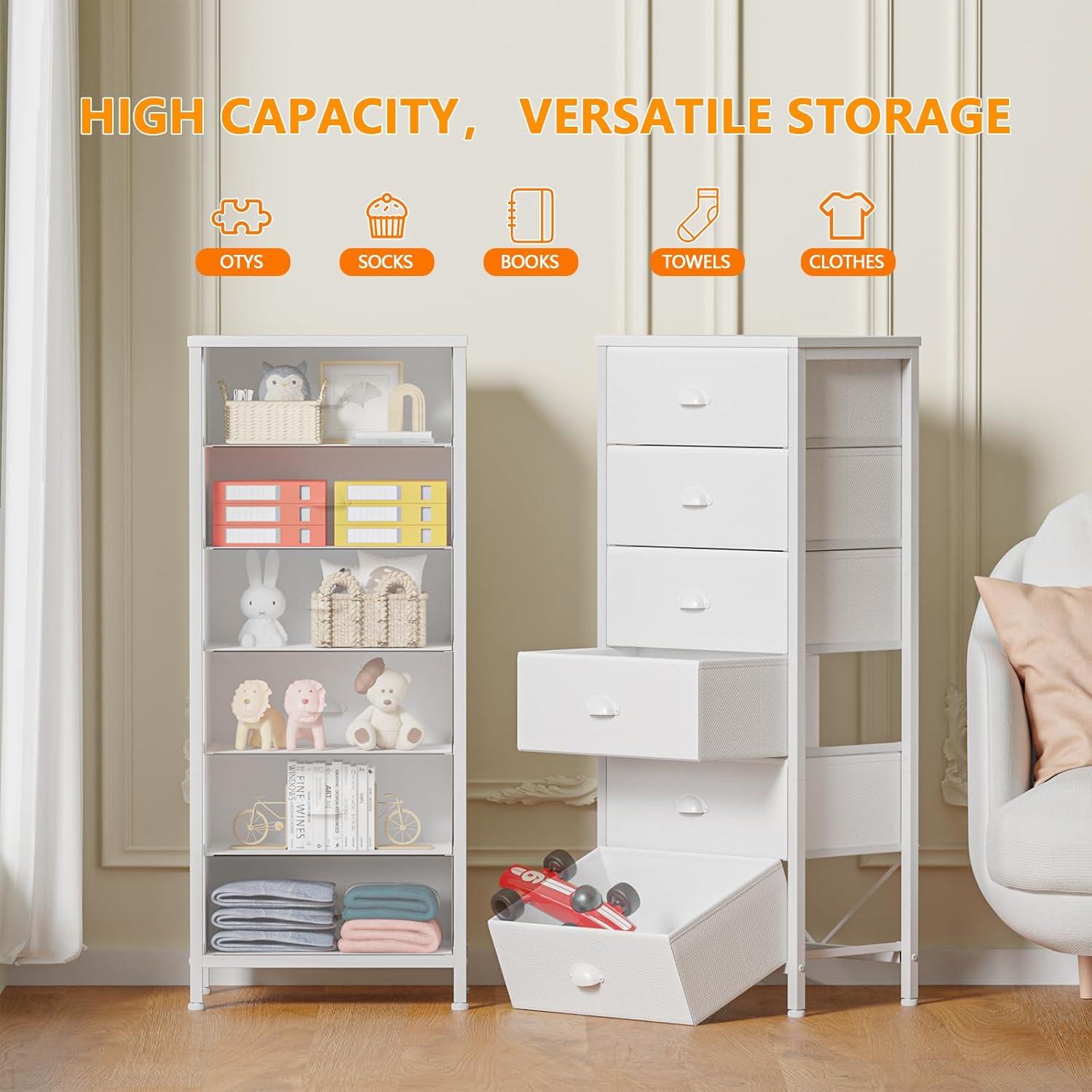 Thumbnail 3 de Furnulem White Tall Dresser 6-Drawer