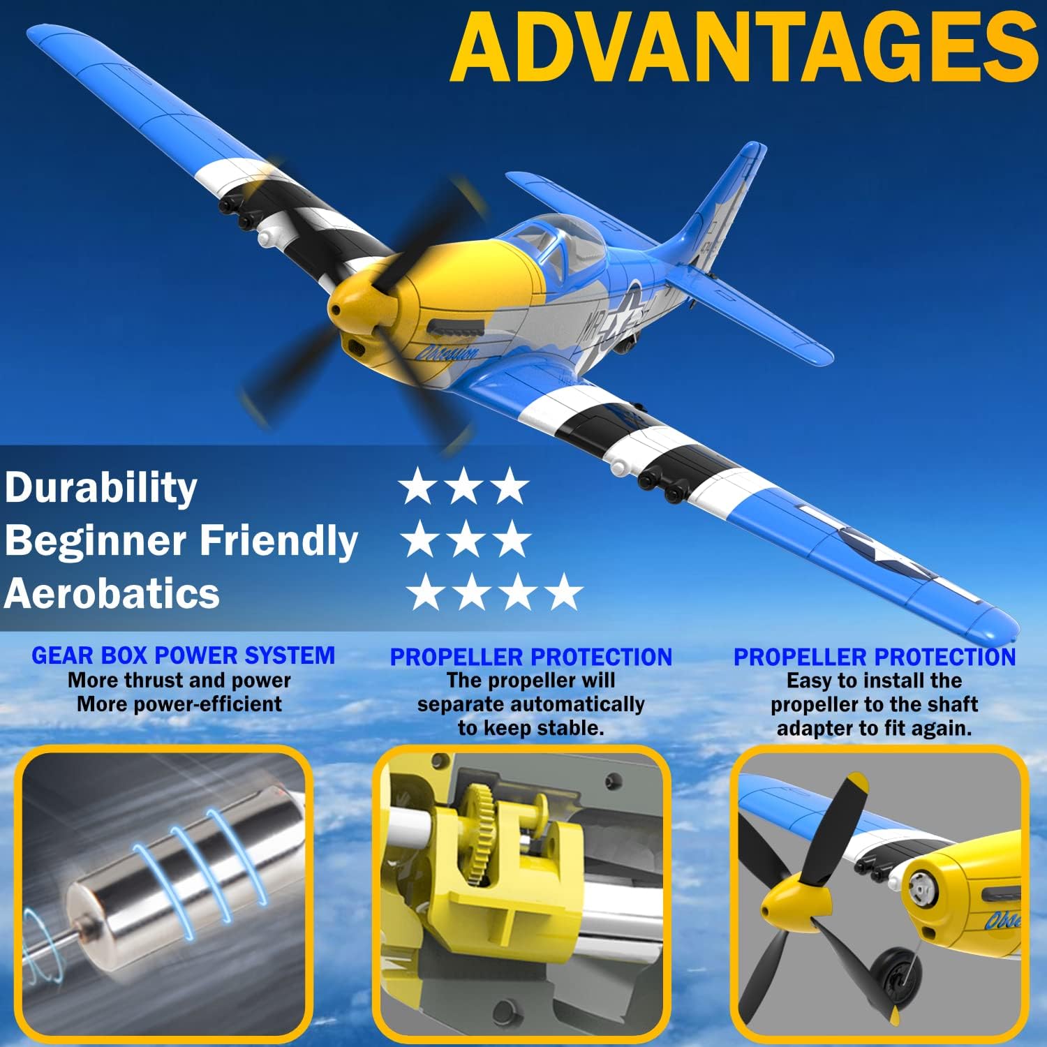 Detalle de LEAMBE 4 Channel RC Plane: Ready-to-Fly P51 Mustang with XPILOT Stabilization