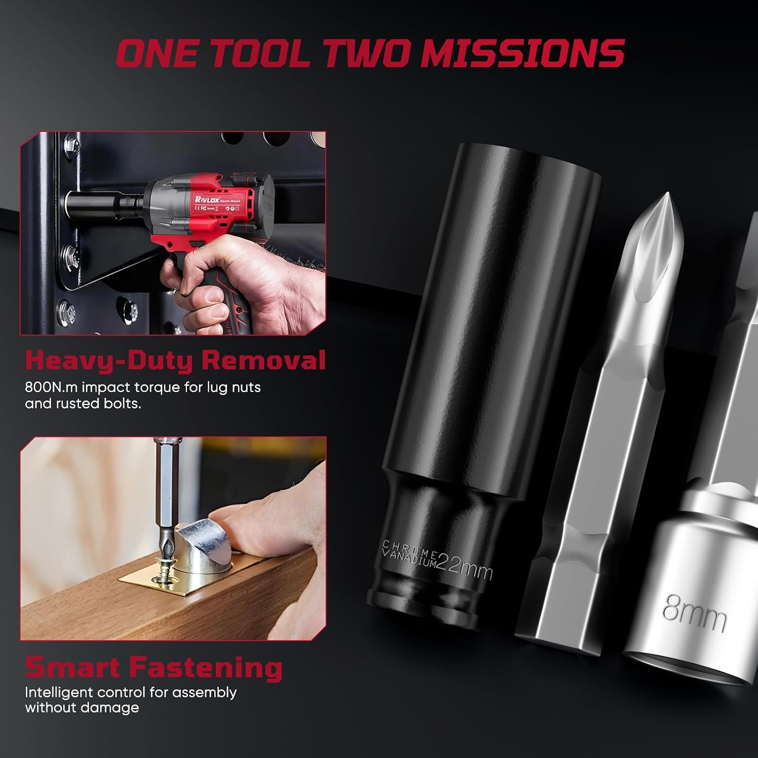 Thumbnail 5 de Rivlox Cordless Impact Wrench 800N·m (1/2in) Brushless High Torque Kit