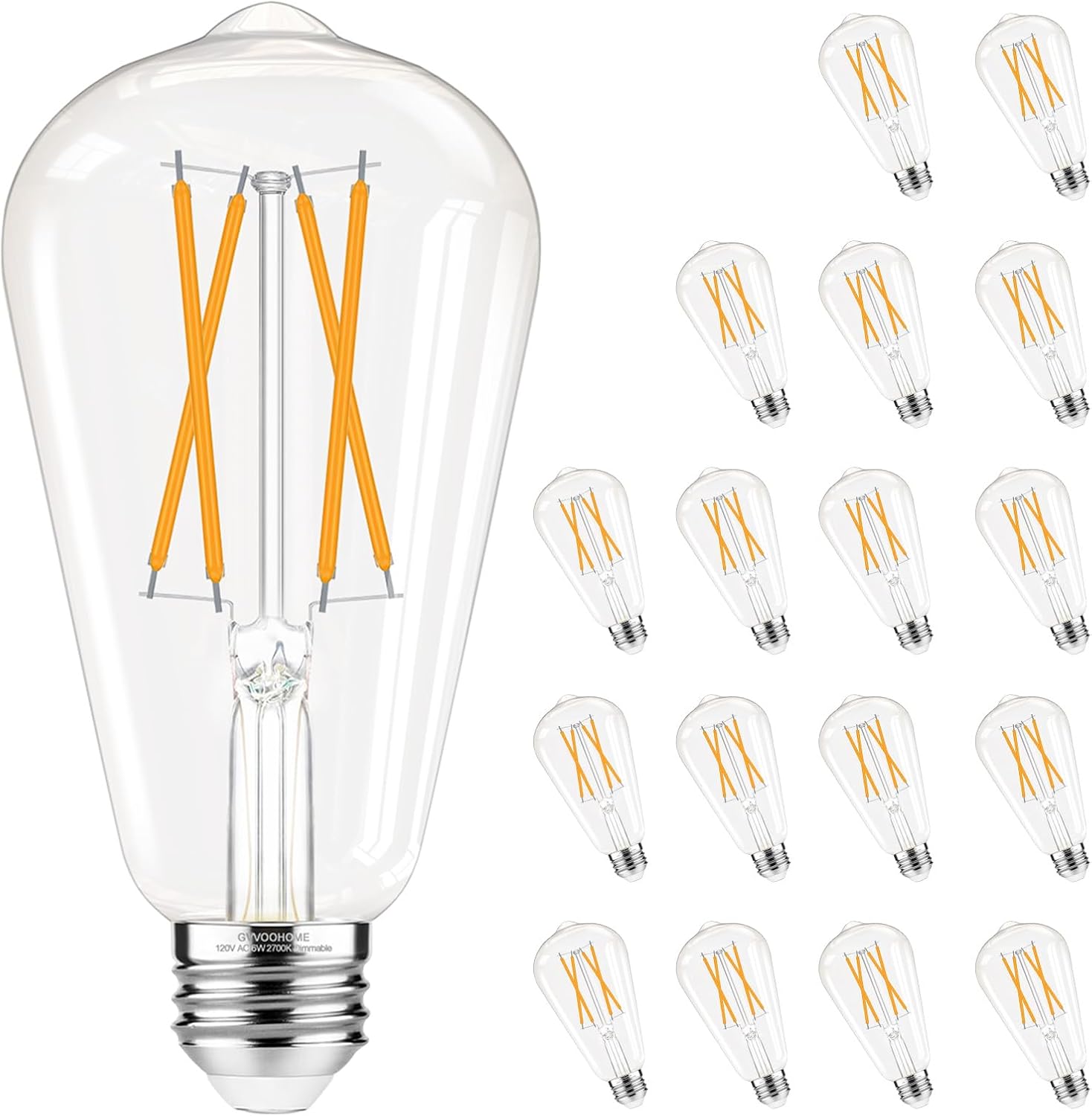 Detalle de GvvooHome ST5860W-27KSF-18P-DIM ST58 LED Bulbs, Dimmable, 2700K, 18-Pack