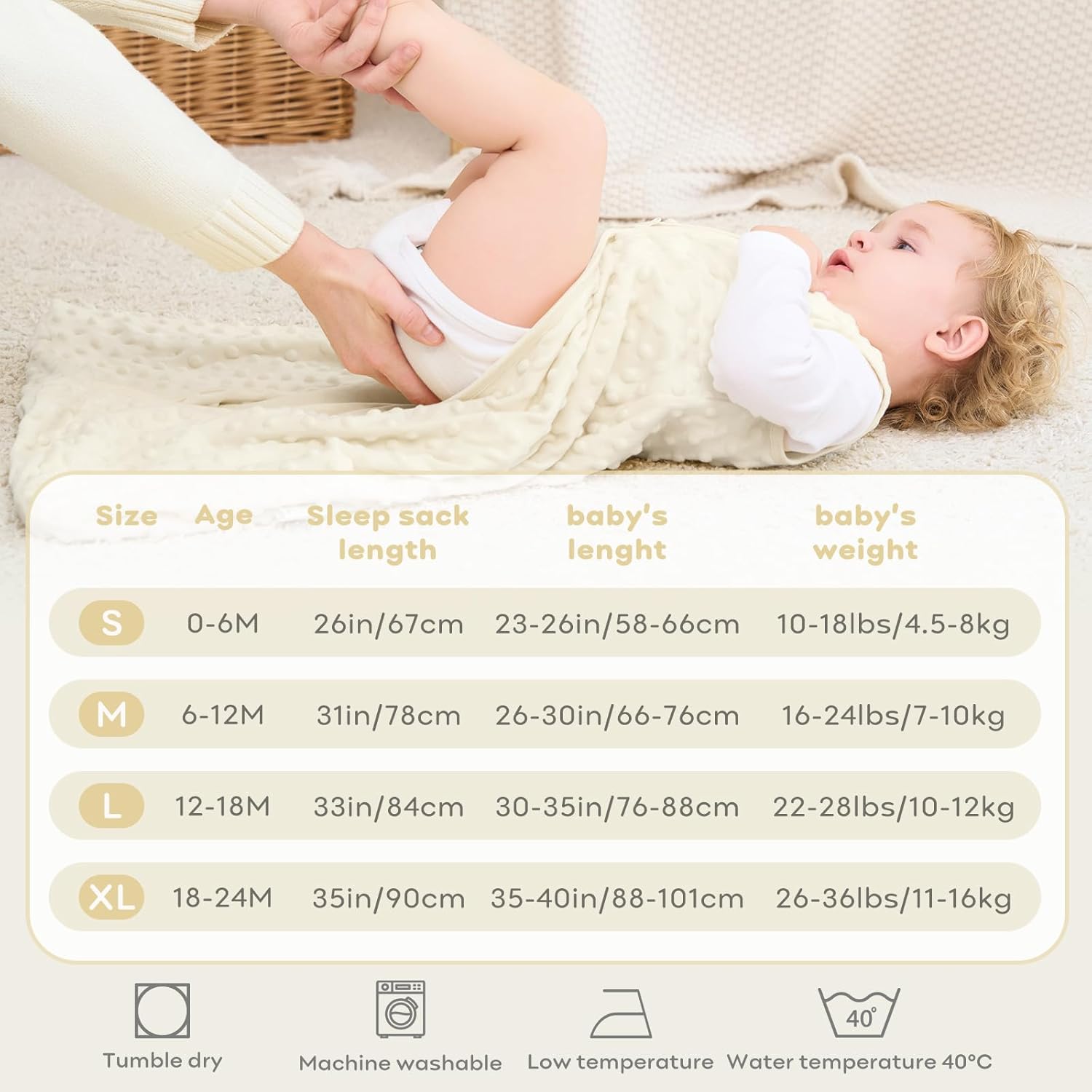 Thumbnail 3 de FIEMOL Schlafsack Baby 0–6 Monate 1,5 Tog – Beigeneutraler 2er Pack (67 cm) aus Baumwolle & Plüsch