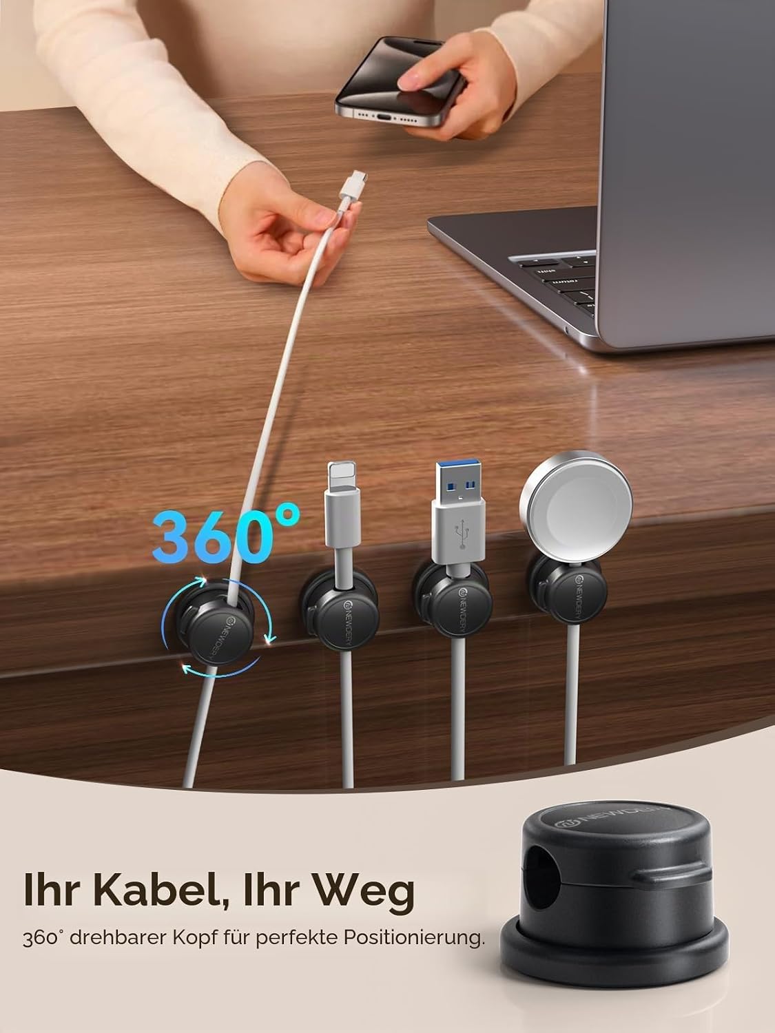 Thumbnail 1 de 360° Drehbare magnetische Kabelhalter Selbstklebend – 10er-Pack, Schwarz
