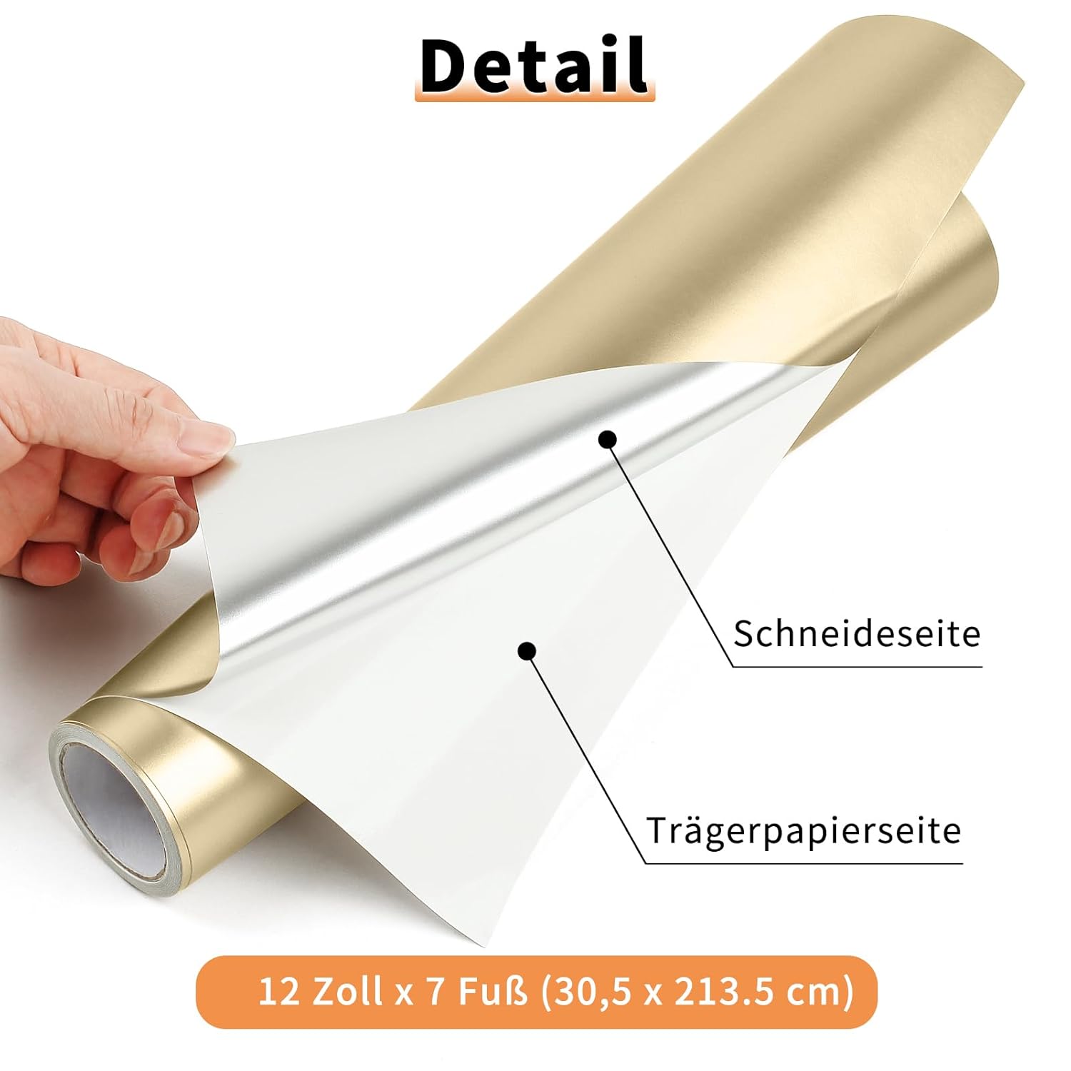 Detalle de IModeur galvanisierte Plotterfolie Vinyl Champagner (30,5 x 214 cm) – selbstklebend für Silhouette Cameo, Schilder & Deko
