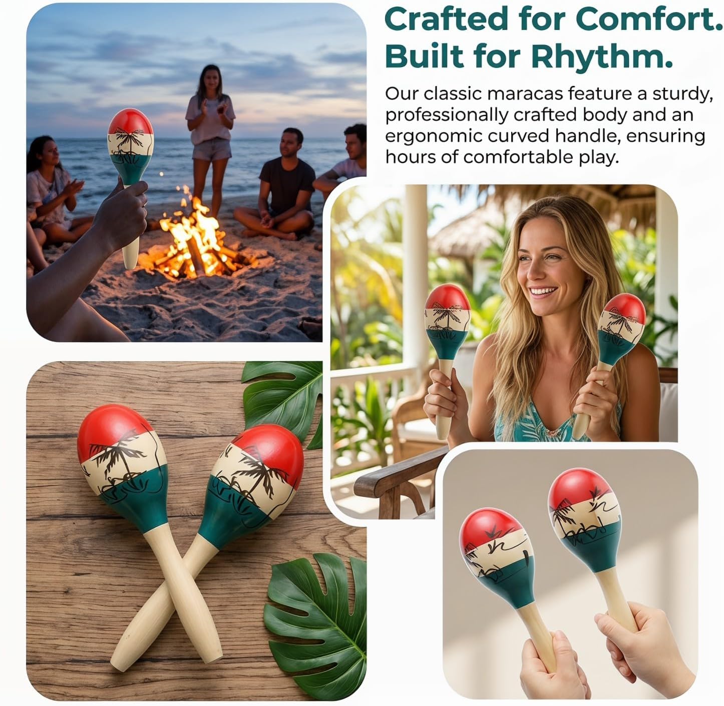 Detalle de Musfunny Maracas Große – bunte Holz-Rumba Shaker, Hand Percussion für Party und Spiel