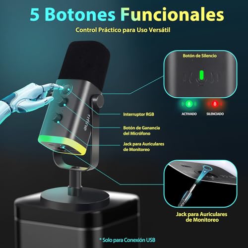 Detalle de FIFINE XLR USB Micrófono Gaming para PC/PS4/PS5: streaming y grabación con cableado flexible