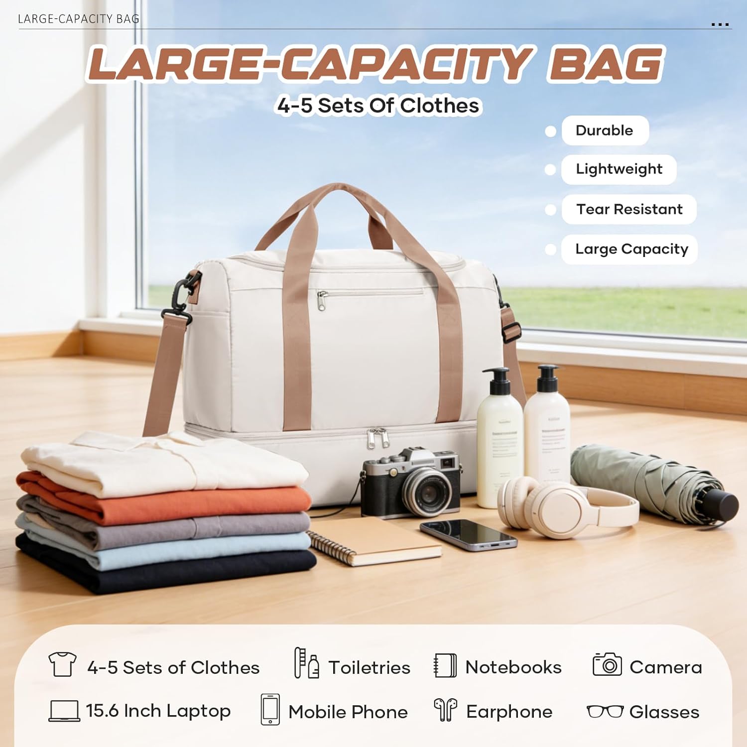 Thumbnail 4 de Easyjet Underseat Cabin Bag 45x36x20 cm (Beige Brown) – 32L Weekender with Wet Pocket and Shoe Compartment