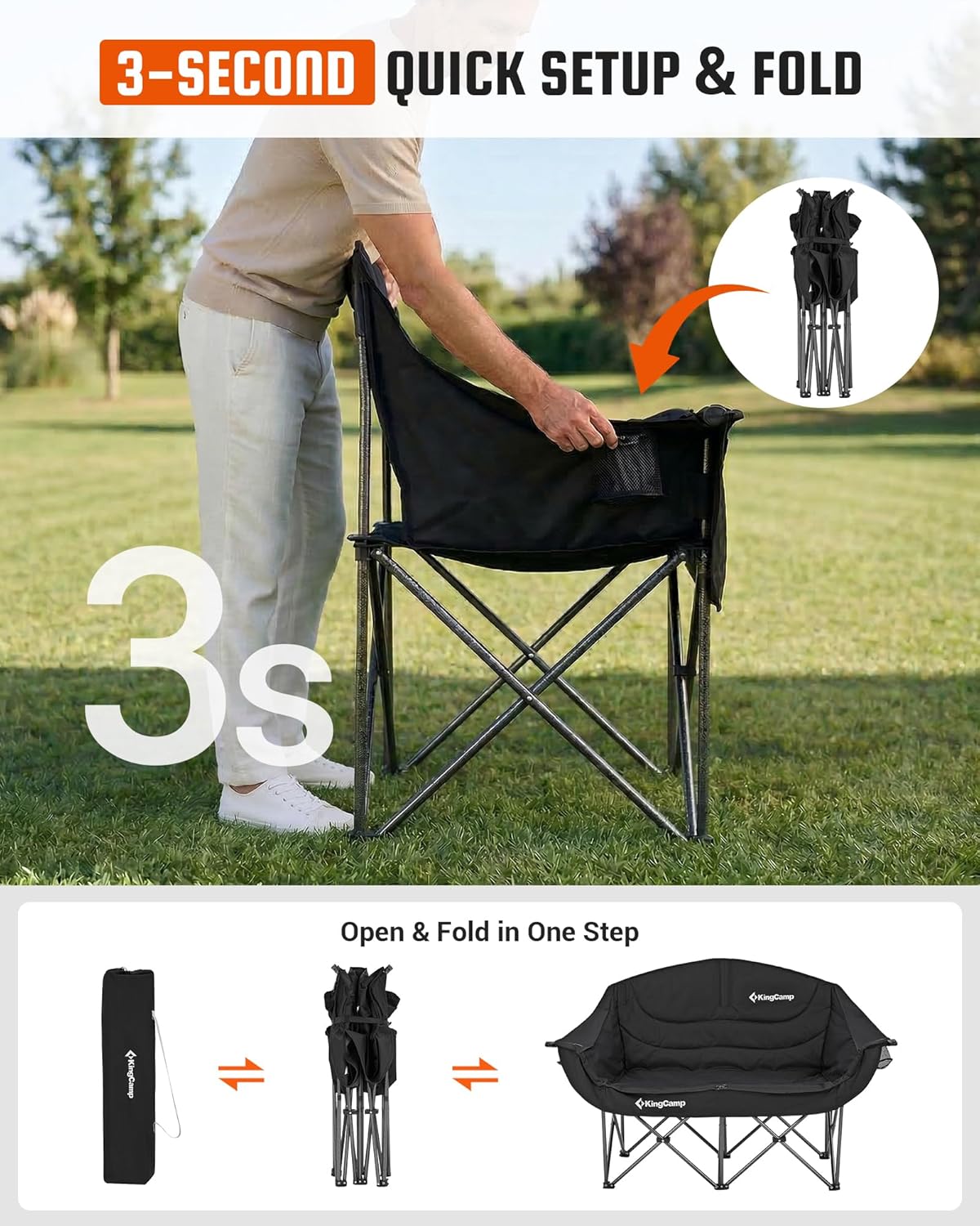 Detalle de KingCamp Double Camping Chair: Oversized, Heavy-Duty 660lbs Two-Person Folding Loveseat