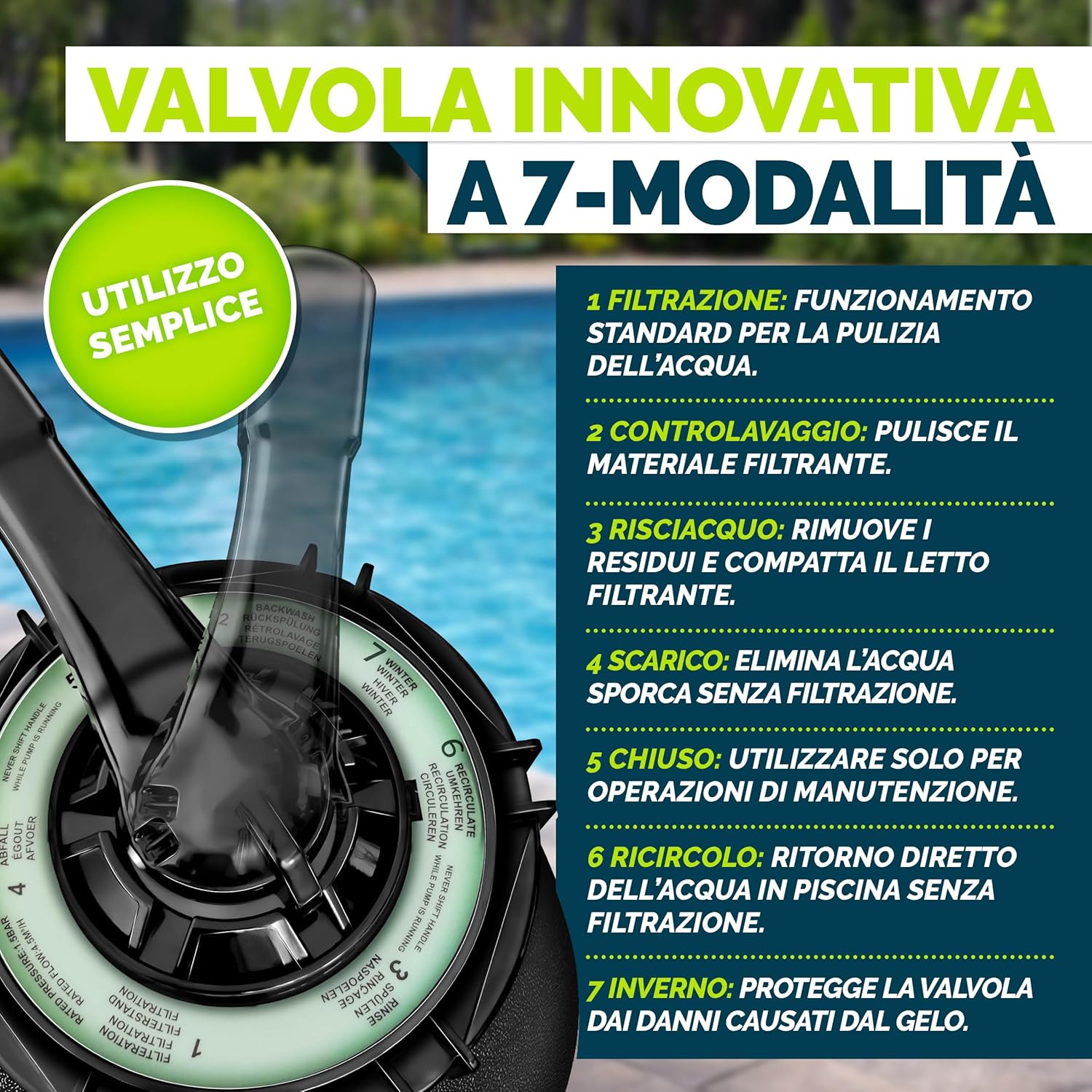 Detalle de Pompa filtro piscina tillvex con portata 7.900 l/h e filtro a sabbia + valvola a 7 vie (adattatore 2in1 Ø32/38 mm)