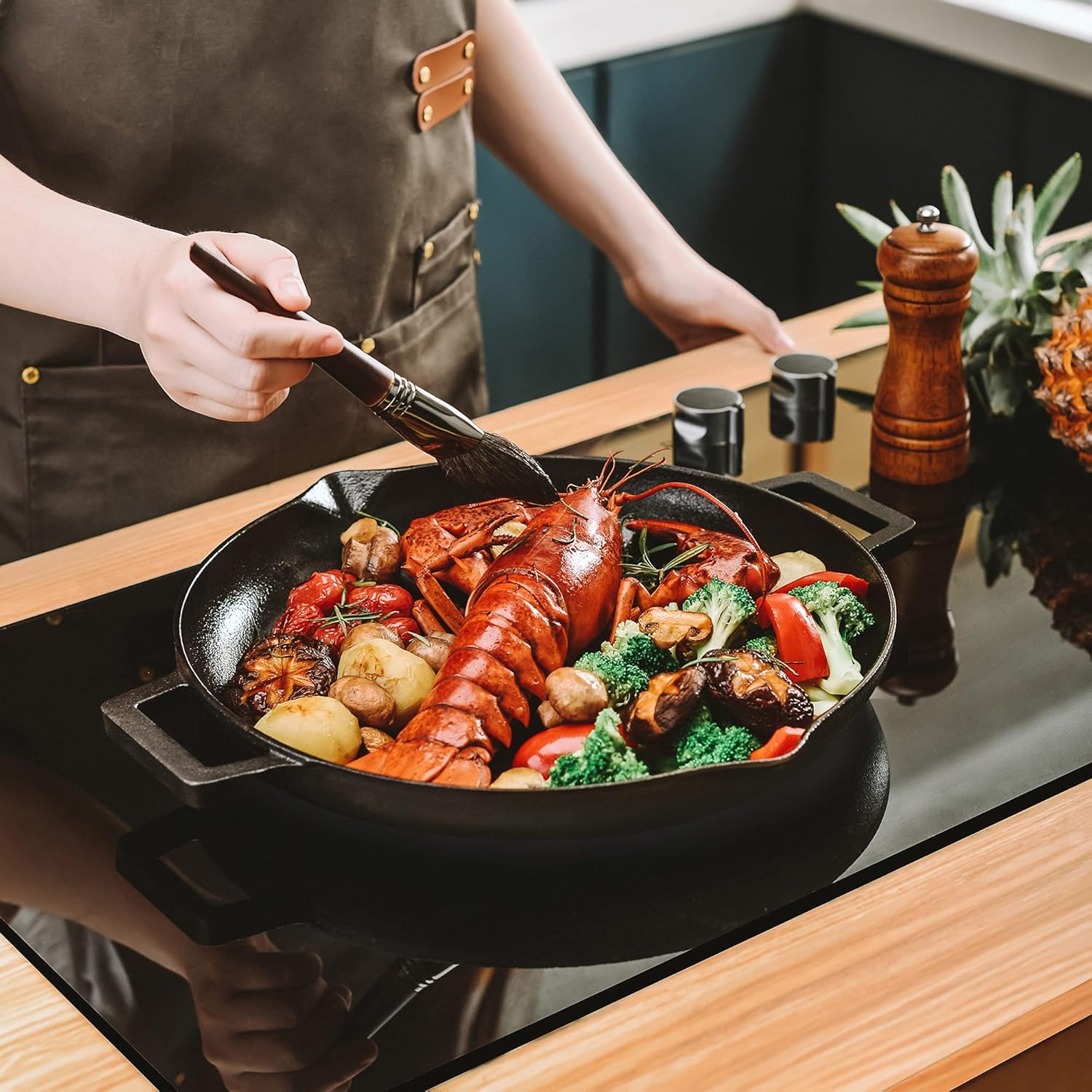 Thumbnail 3 de Velaze Square Cast Iron Griddle Pan (Pre-Seasoned) for Meat, Fish and Vegetables