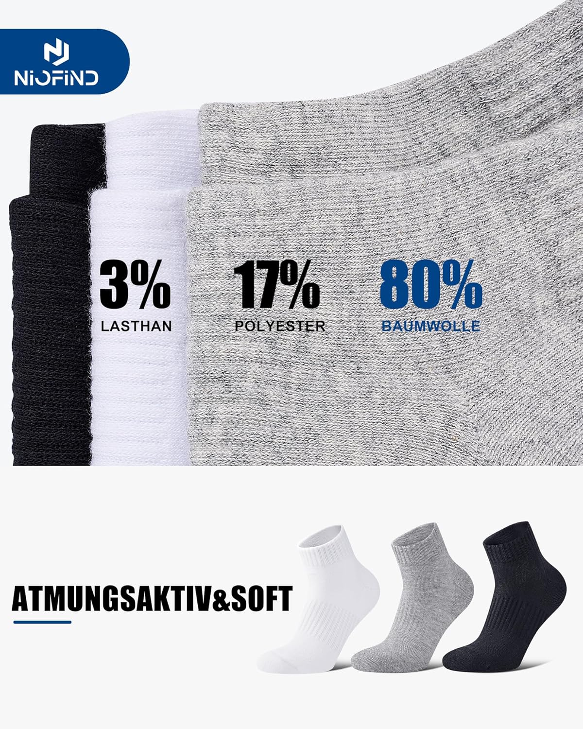 Thumbnail 1 de Niofind Sneaker Socken – Quarter Socken aus Baumwolle, atmungsaktiv, gepolstert, für Fitness, Radfahren und Arbeit