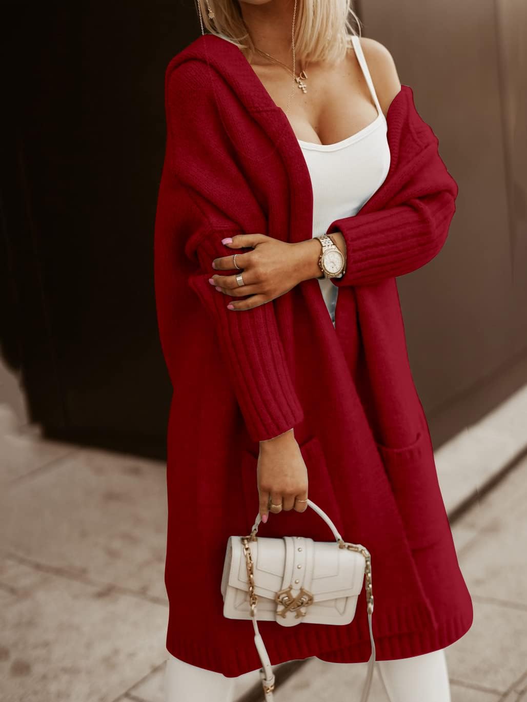 Detalle 2 de Aoysky Long Cable Knit Hooded Cardigan 1X