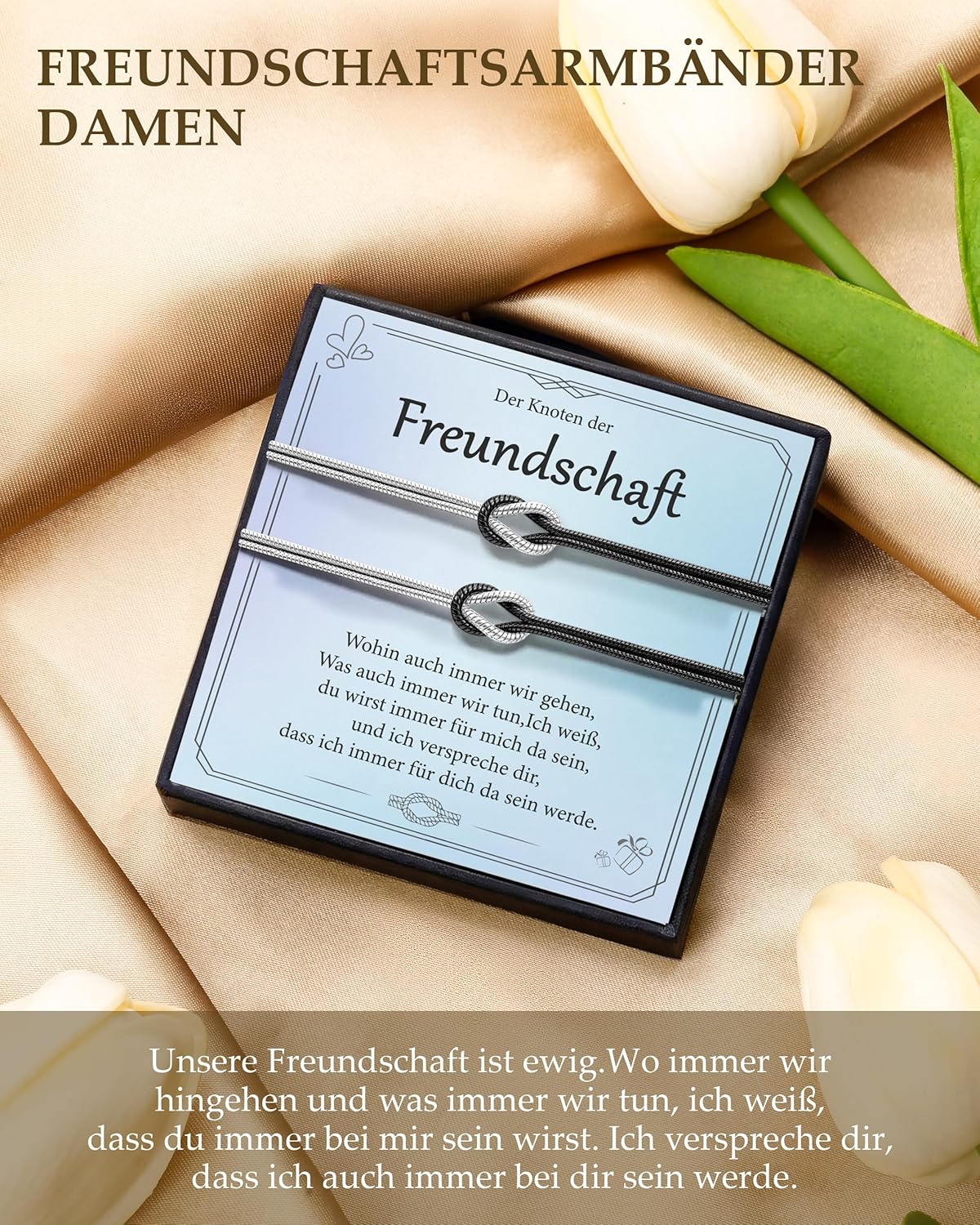 Thumbnail 1 de 2PCS Freundschaftsarmbänder Set – Silber 925 und 14K vergoldet, verstellbar