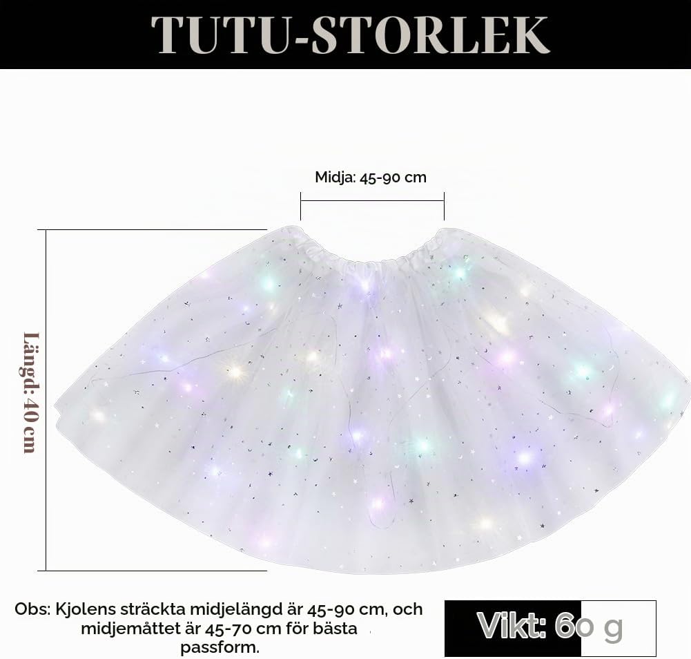 Detalle de URAQT LED-tyllkjol för vuxna, 40 cm, tre lager och elastisk midja