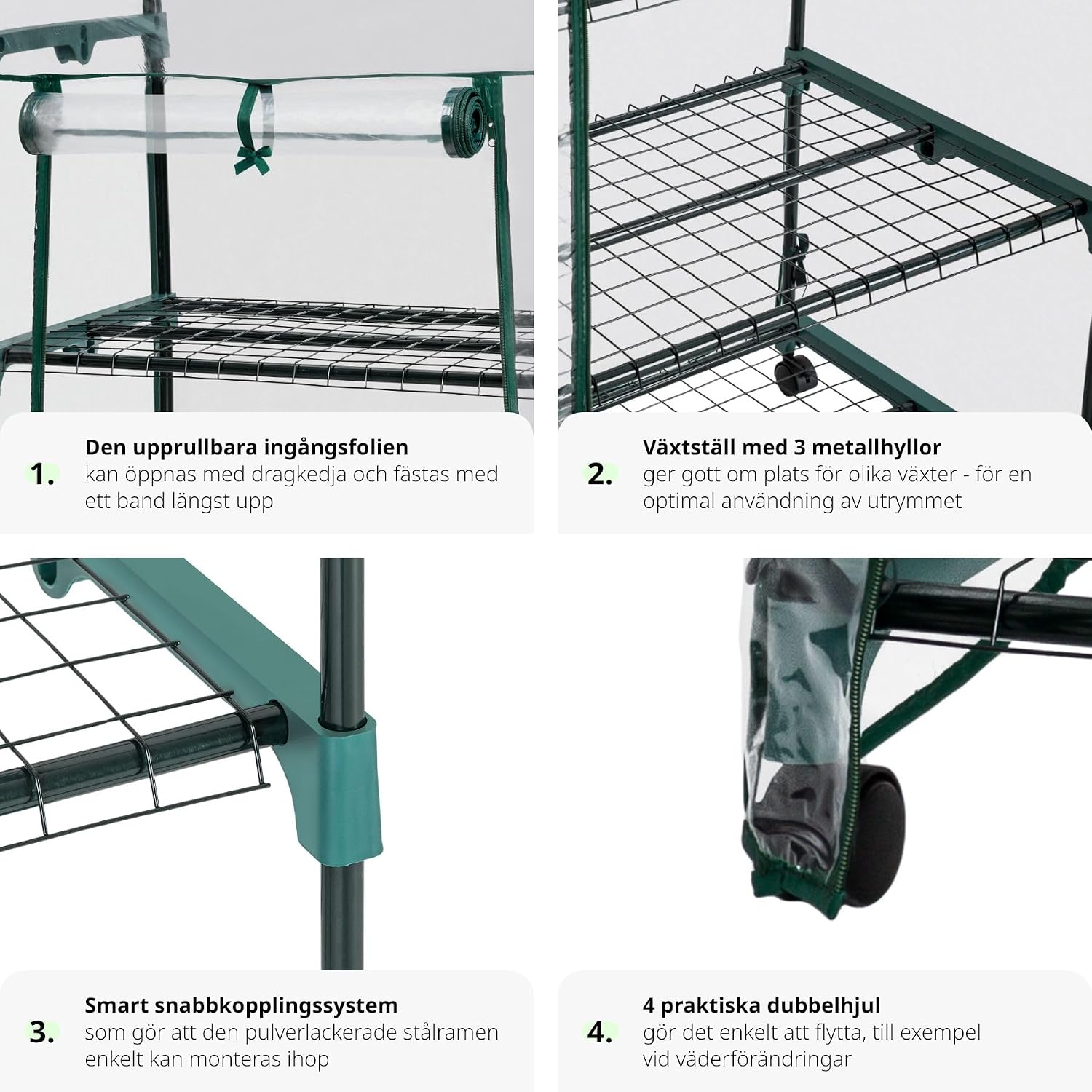 Detalle 1 de tectake 401862-SE flyttbart miniväxthus med tre hyllplan och PVC-folie