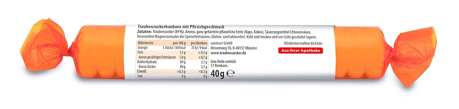 Detalle 2 de Intact Traubenzucker Rolle Pfirsich – 15 St. (15 x 40 g) vegan