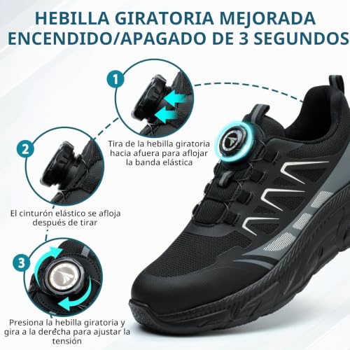 Detalle de RASEARY Zapatos de Seguridad con punta de acero: ligeros, anti deslizantes y pensados para trabajo mixto