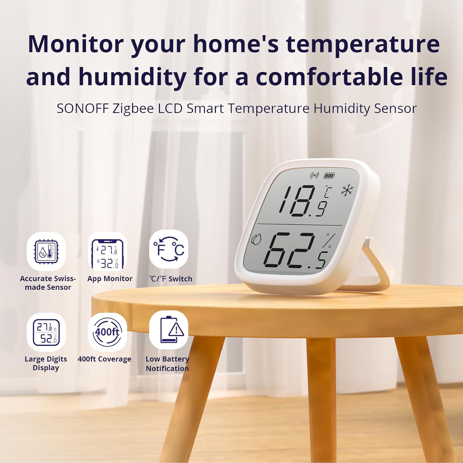 Detalle 2 de SONOFF SNZB-02D Zigbee LCD Smart Temperature Humidity Sensor (2 Pack)