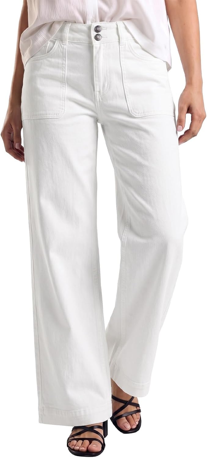 Detalle de Sidefeel Women's Wide Leg Jeans with High Rise, Stretchy Tummy Control