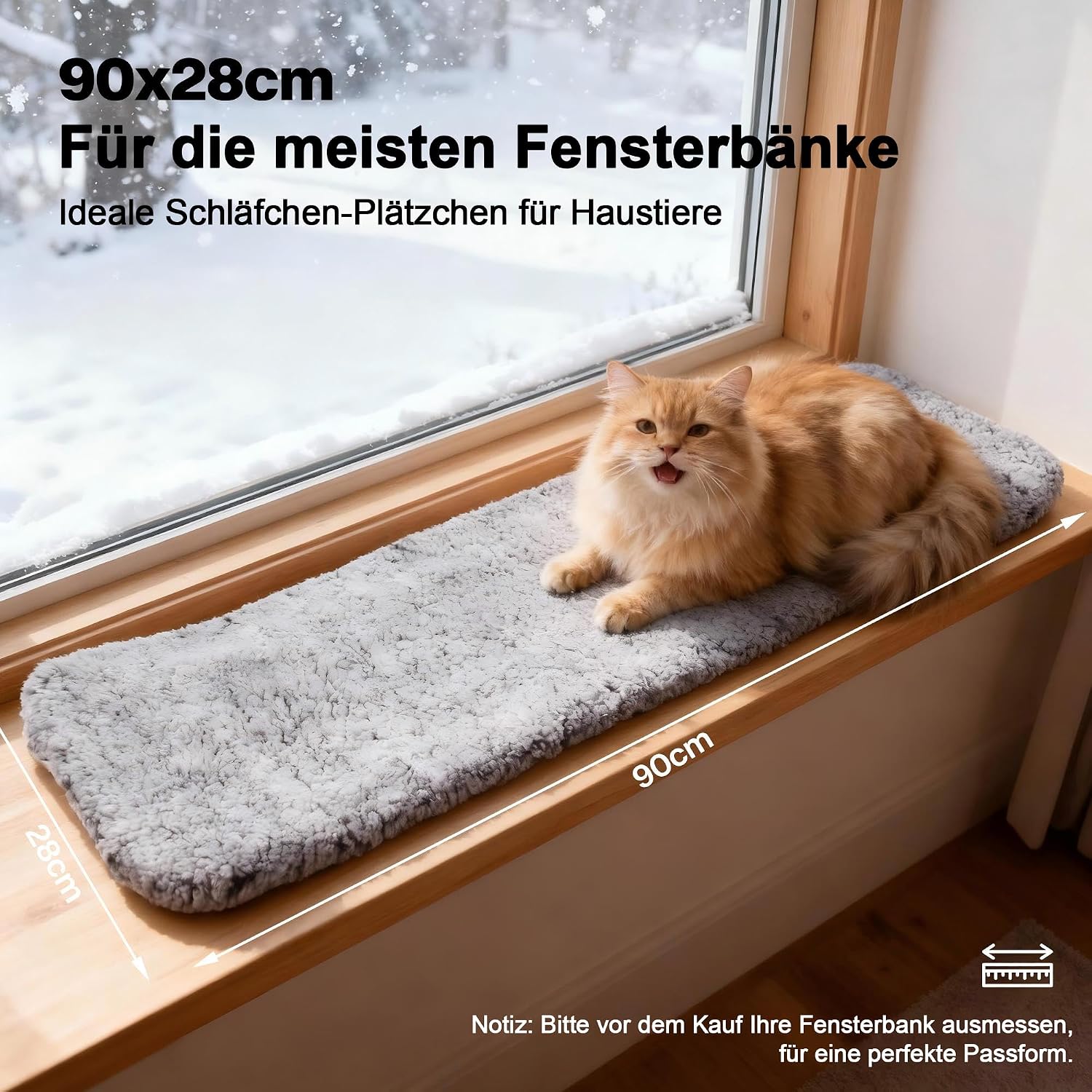 Detalle de Pet Prime Katzen Fensterbank Liegekissen – 90 x 28 cm, rutschfest, mit 2 Bezügen (Plüsch & Kühl-Seide), maschinenwaschbar
