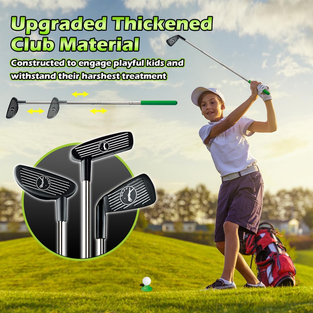 Thumbnail 3 de TERRAMUS Upgraded Kids Toy Golf Set with Dinosaur Automatic Ball Returner (3 clubs, LED balls, putting mat)