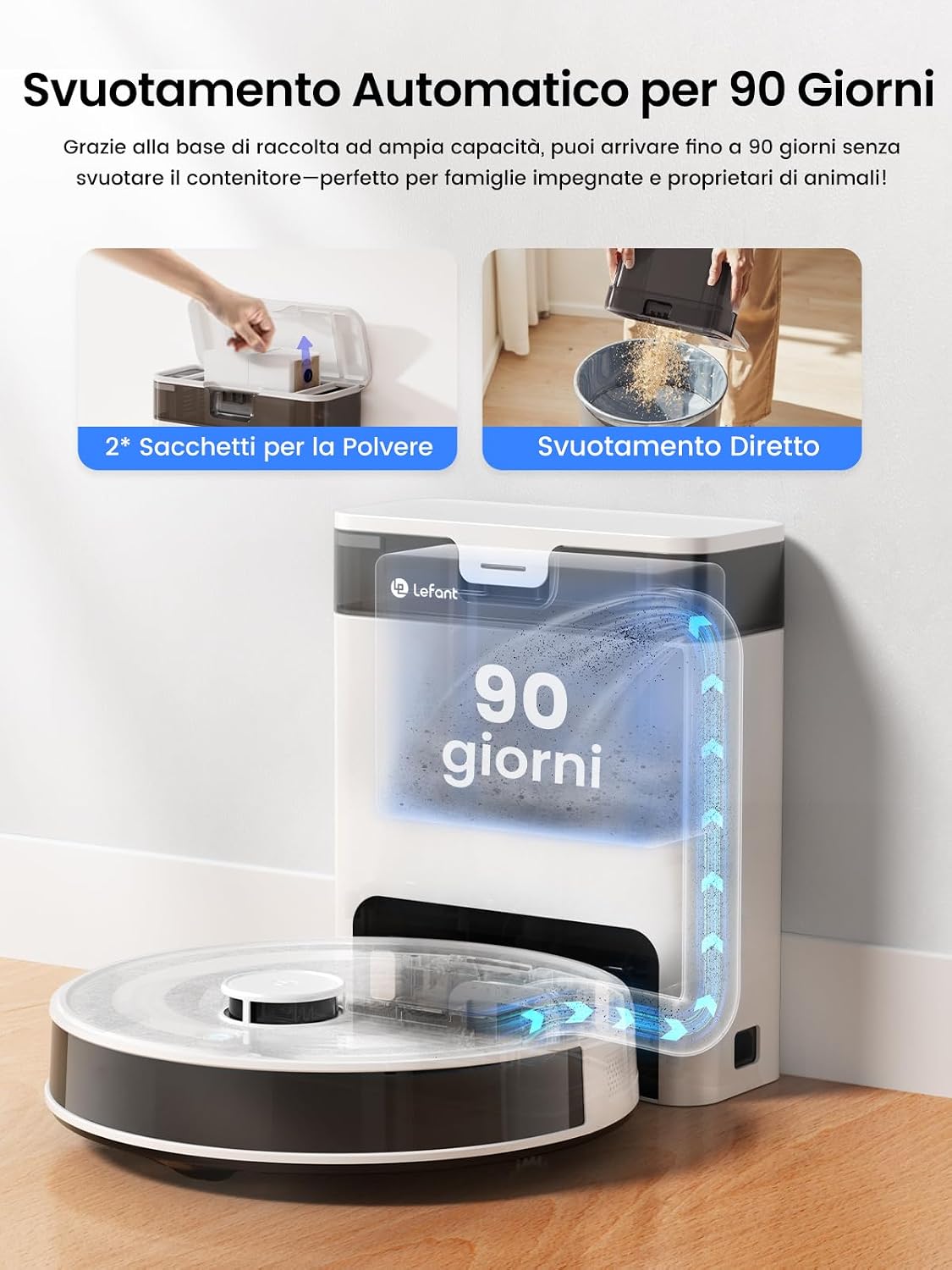 Detalle de LEFANT M2 Pro robot aspirapolvere 6000Pa con svuotamento automatico 🤖