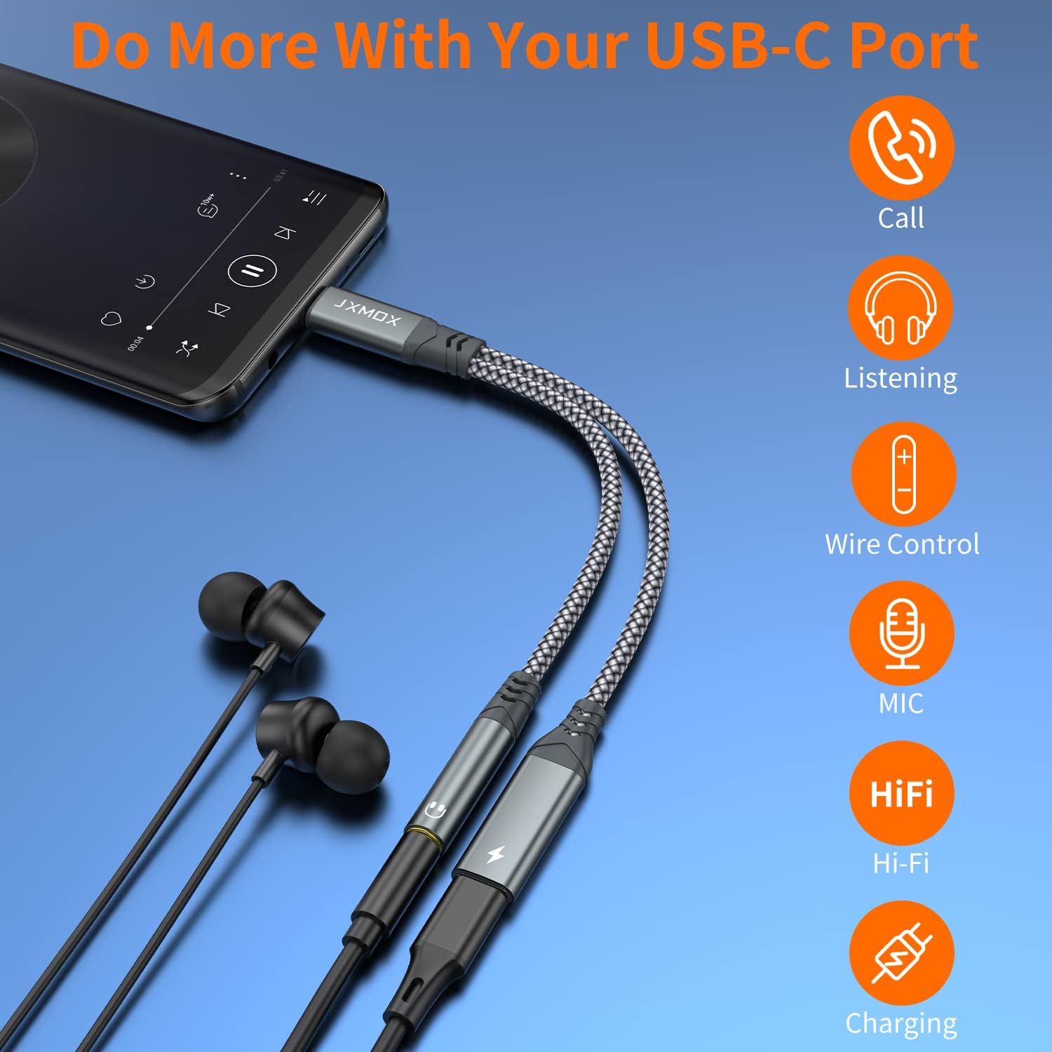 Detalle de JXMOX 1640be46-8391-4e9d-a389-0b83885df706 USB-C Audio and Charging Adapter, 60W PD