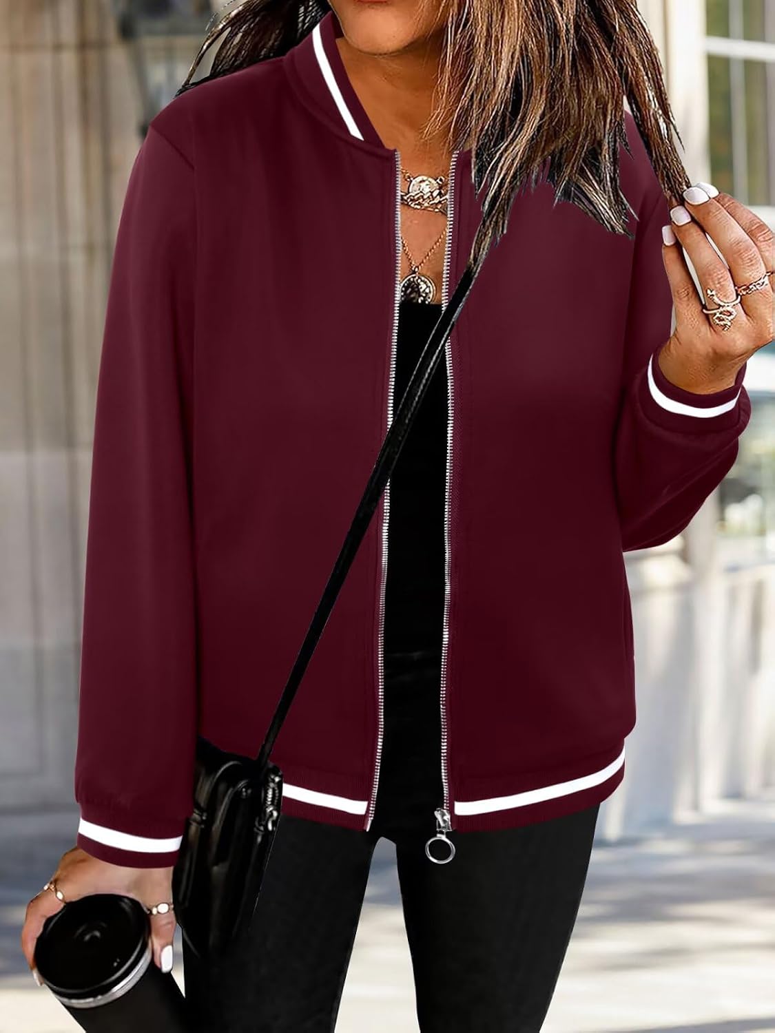 Thumbnail 3 de Magritta Women's Zip Up Jacket: Dressy Long Sleeve Cropped Bomber with Pocket