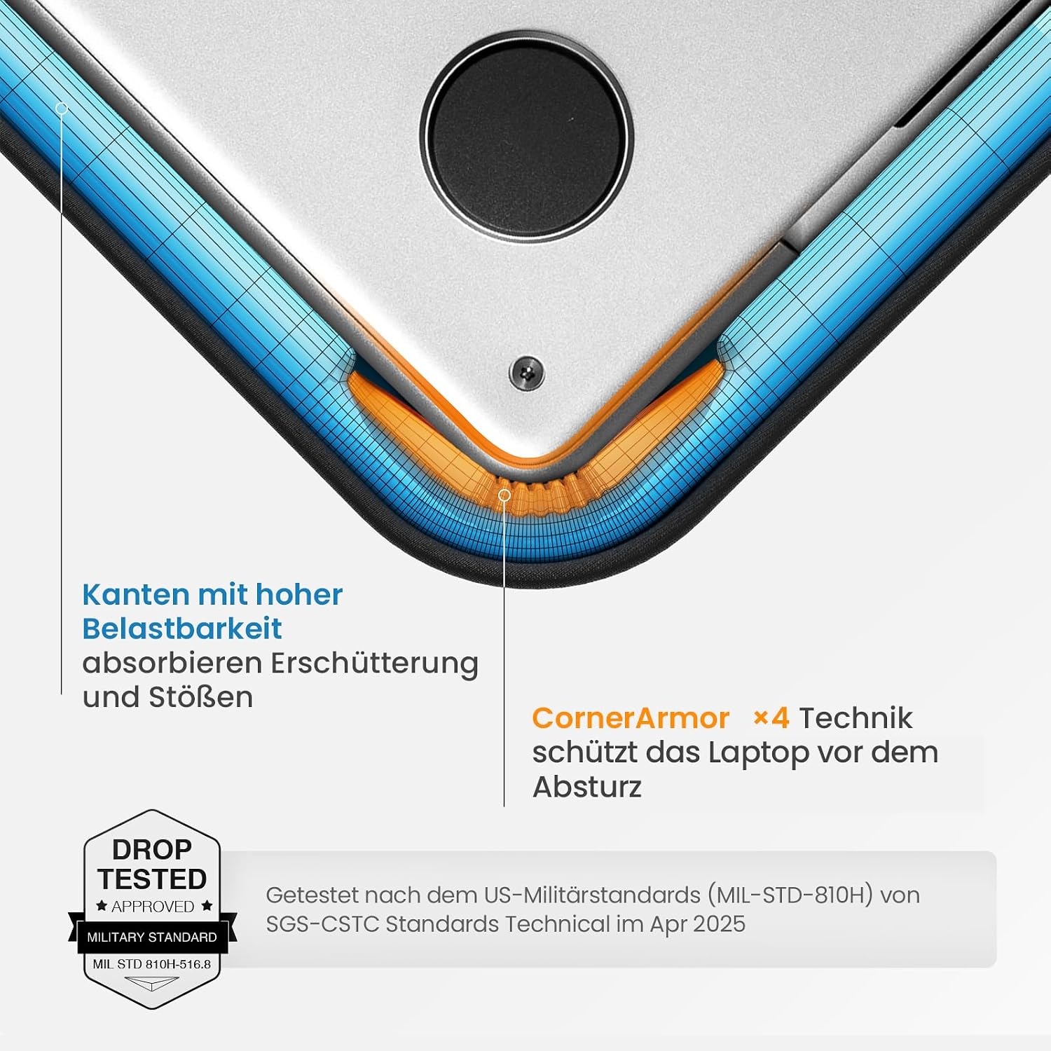 Detalle de tomtoc 360° Laptop Tasche Hülle für 14‑Zoll bis 13,8‑Zoll Geräte – wasserabweisend, CornerArmor, Innenmaß 31,4 × 22,3 × 2 cm