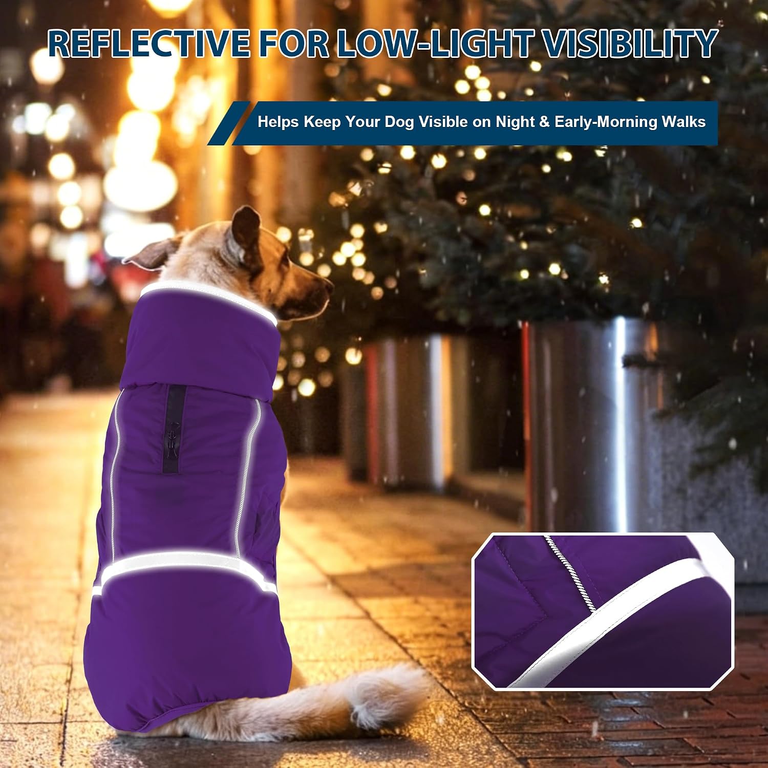 Detalle 1 de Dogcheer 2003 Dog Coat, Small Purple Fleece-Lined, Water-Resistant & Reflective