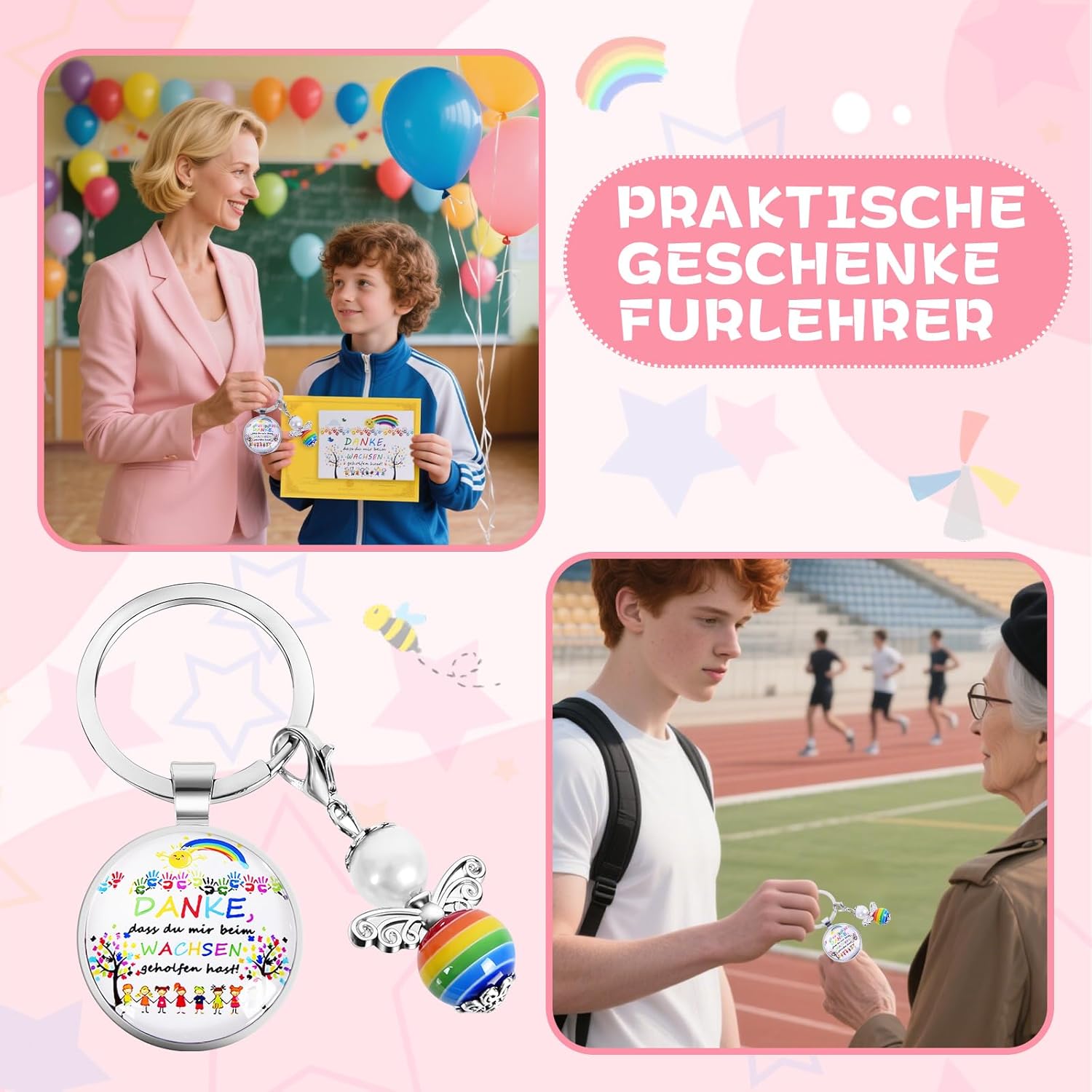 Detalle de 6er-Set Abschiedsgeschenk für Kindergarten & Kita – Dankeskarten, Schlüsselanhänger und Umschläge