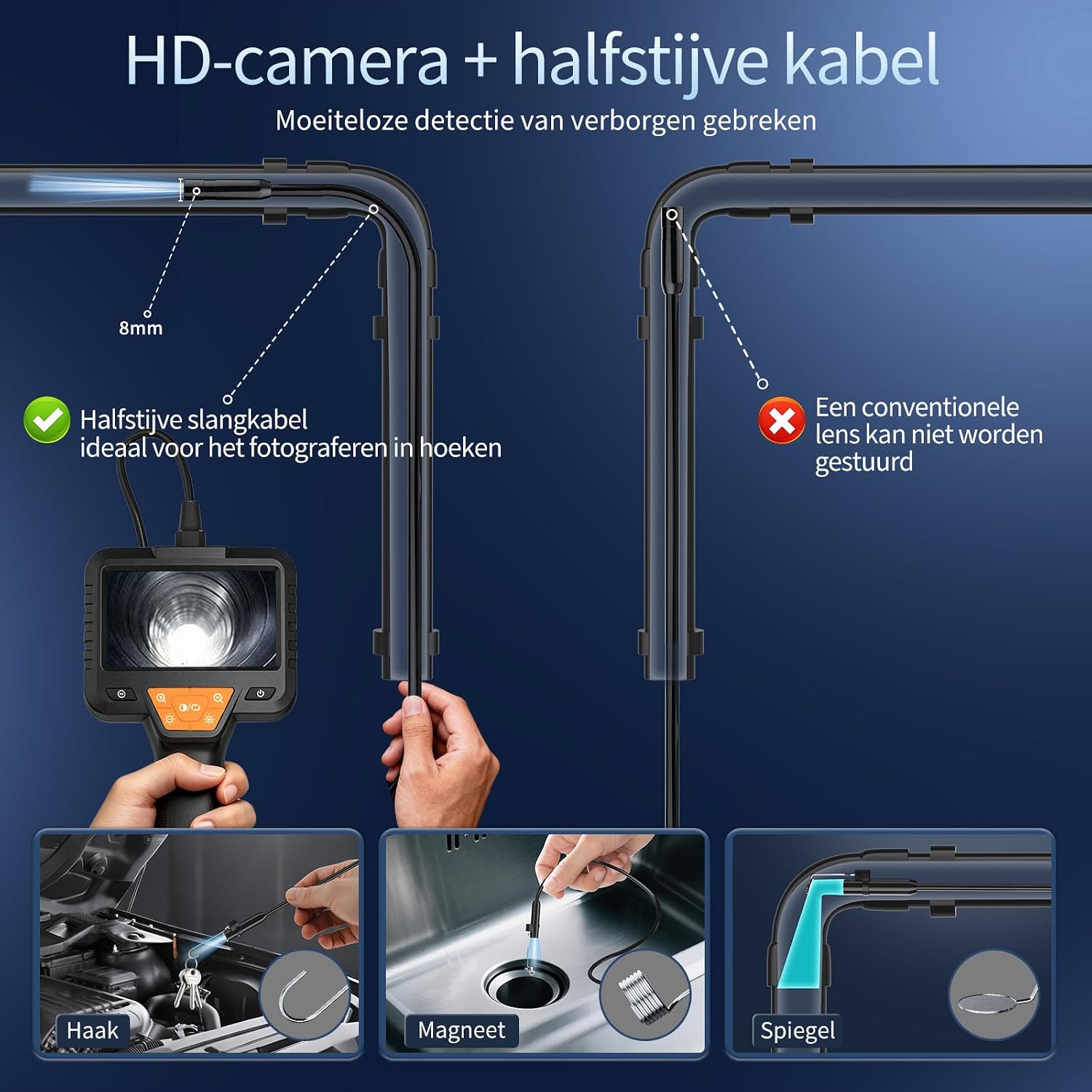 Thumbnail 4 de 10M Endoskopkamera mit Licht – 4,3-Zoll Display, IP67 wasserdicht, 1080P Inspektionskamera mit 10 m Kabel