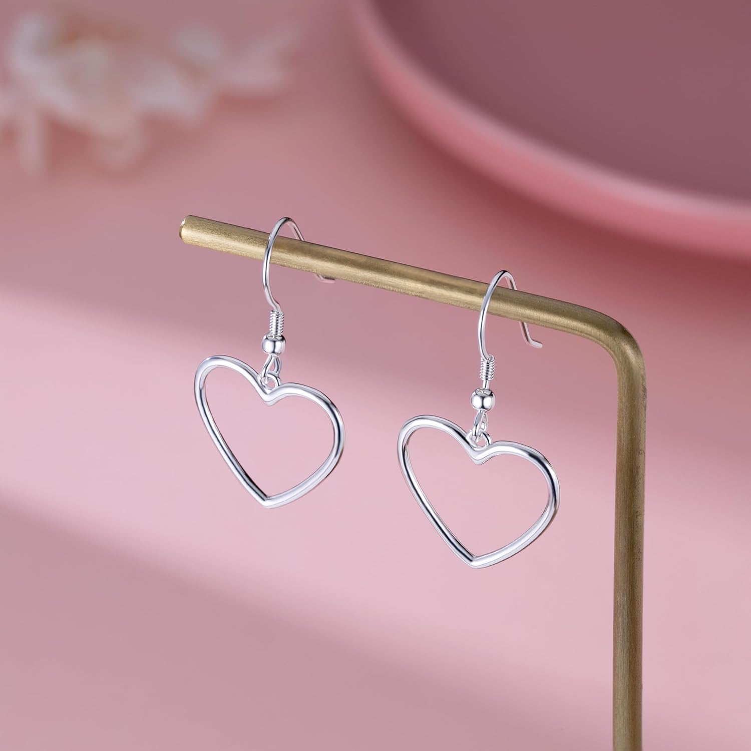 Detalle de SLUYNZ Solid 925 Sterling Silver Hollow Heart Drop Earrings