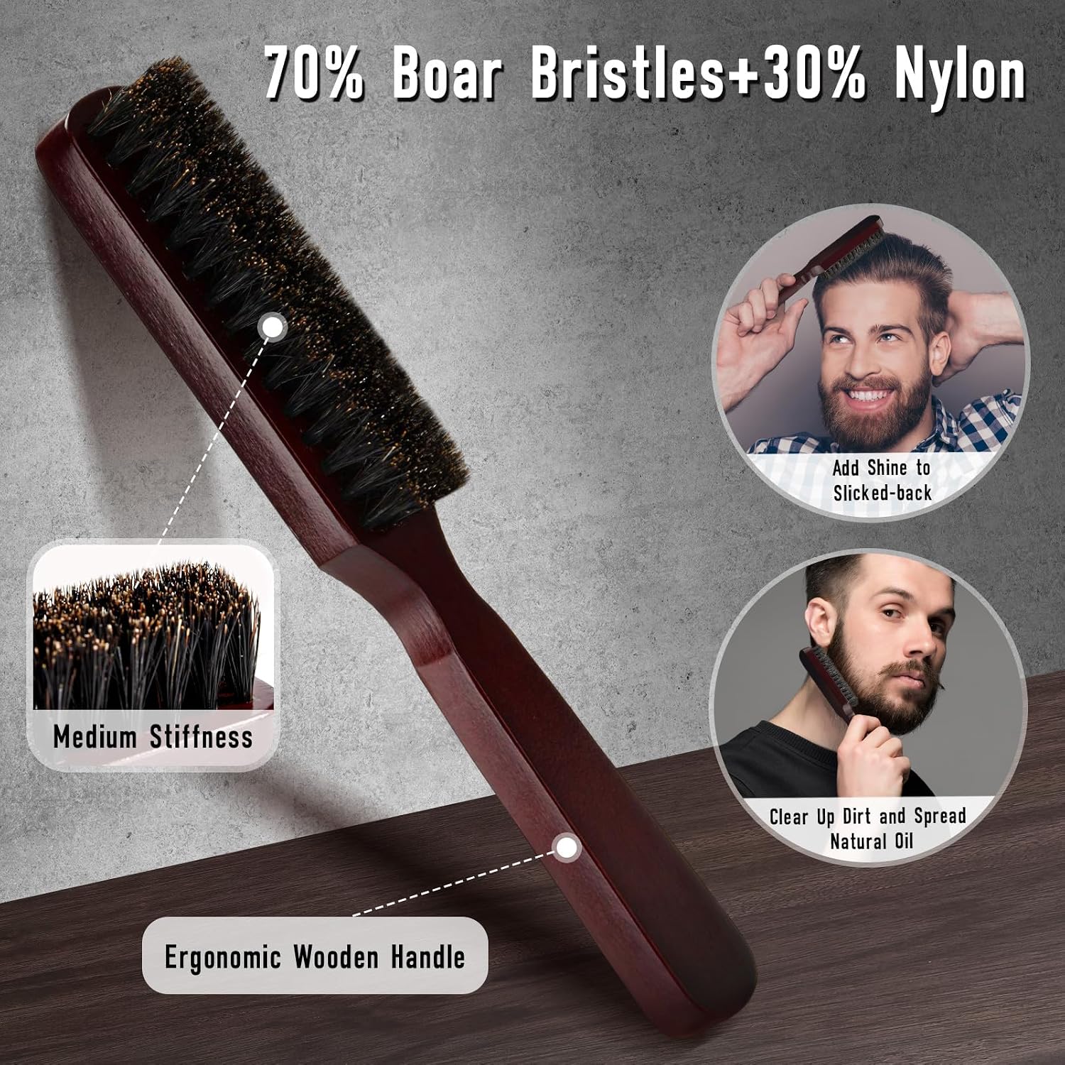 Thumbnail 1 de Dylapick Haarbürste Kamm Männer Styling – Rundbürste, Wildschweinborsten & Texturkamm im Set