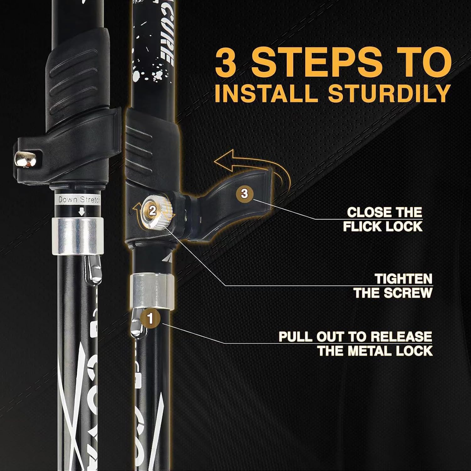 Detalle de covacure Trekking Poles-01 Hiking Poles, 7075 Aluminum, Tri-Fold, Adjustable