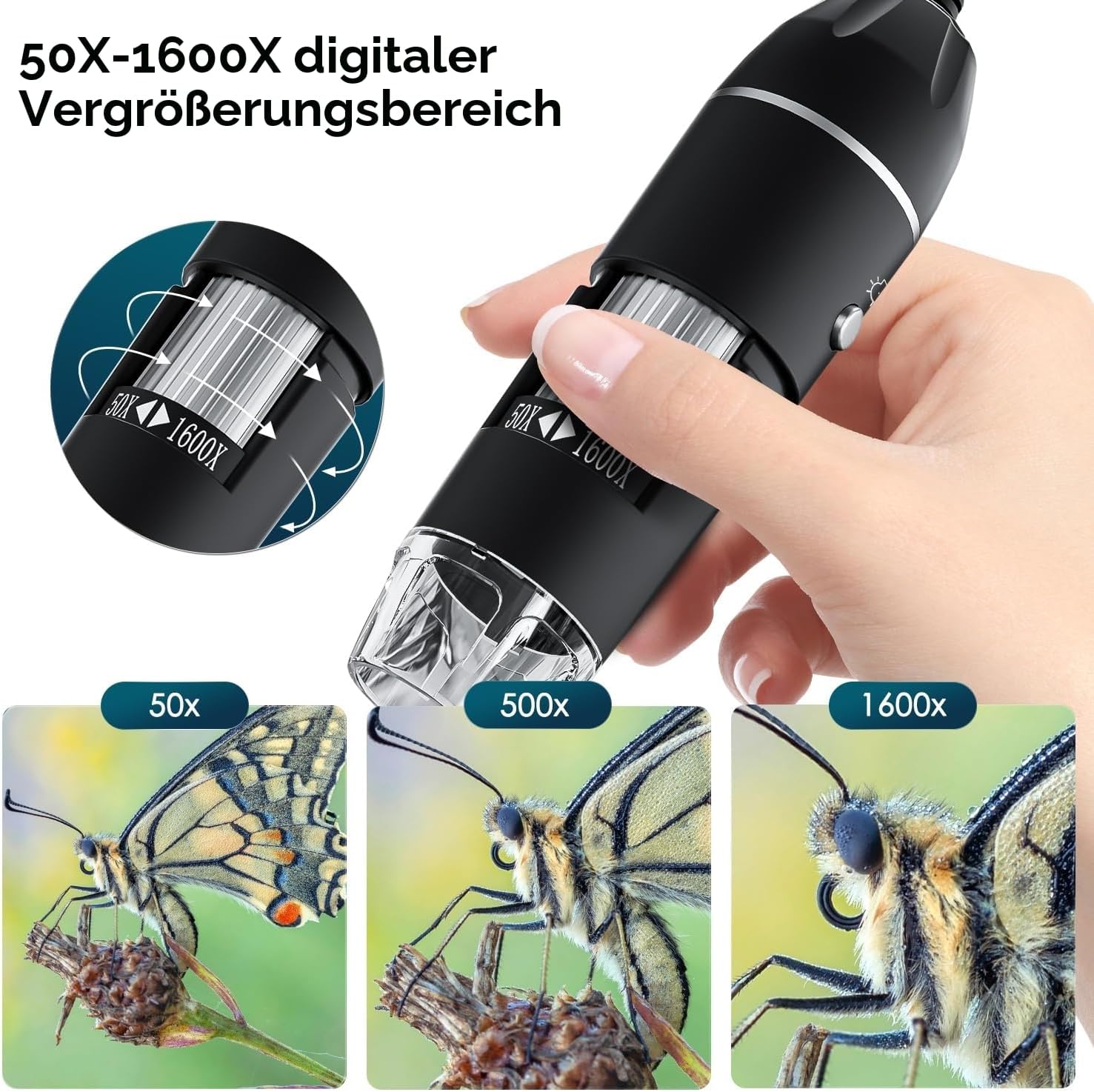 Detalle de SKYBASIC USB Digitalmikroskop 50–1600× 🔬