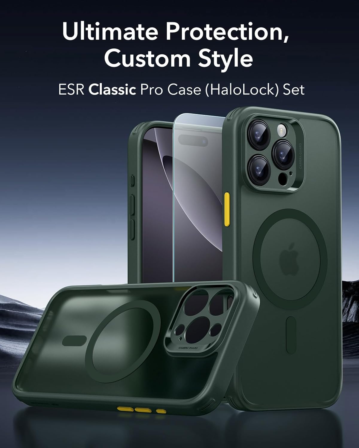 Thumbnail 1 de Coque ESR pour iPhone 16 Pro Max mate translucide avec verre trempé et MagSafe – Vert givré