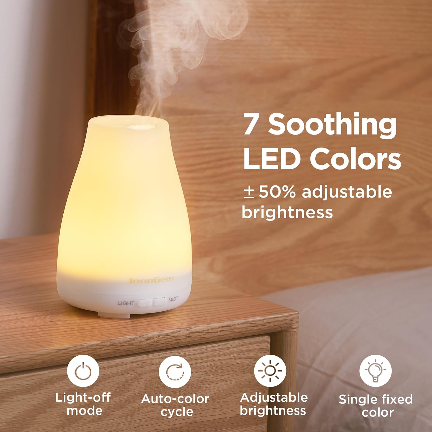 Thumbnail 5 de InnoGear Essential Oil Diffuser: Ultrasonic Humidifier for Home Aromatherapy, 7-Color LED, Auto Off