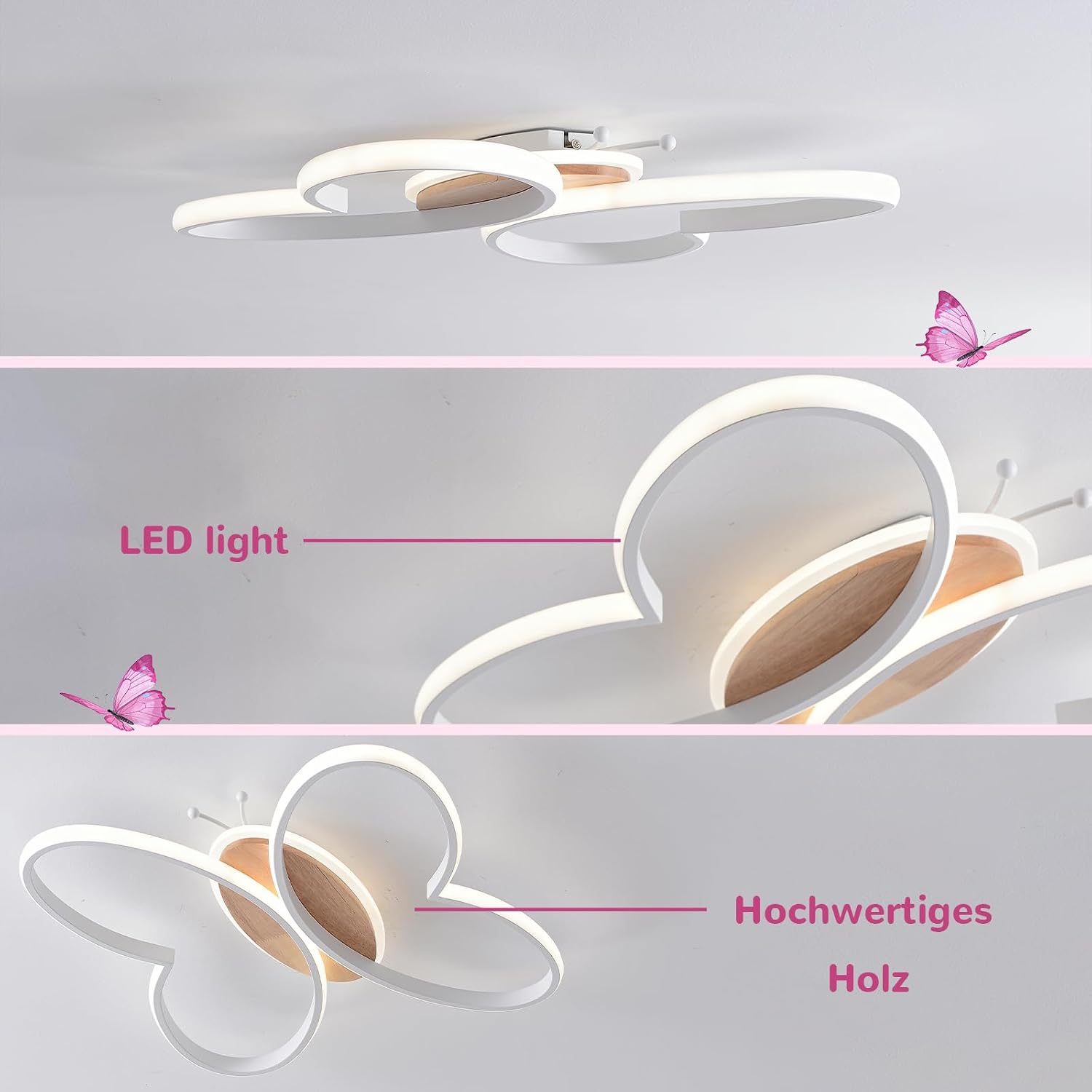 Detalle de Dythwron Lampada da soffitto a forma di farfalla per cameretta – LED 58W, 5800lm, 58 cm