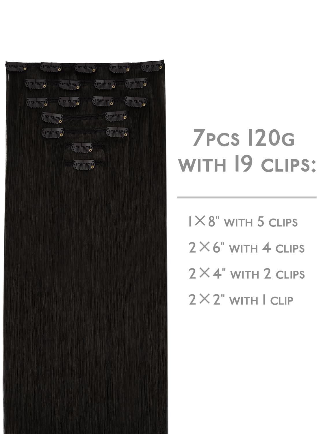 Detalle de WENNALIFE Clip-in Hair Extensions Real Human Hair | 24 Inch, 160g, 7 Pieces