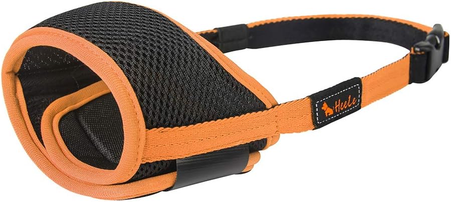 Detalle 2 de HEELE Maulkorb für Hunde – Verstellbares, atmungsaktives Mesh-Modell in Größe L, orange