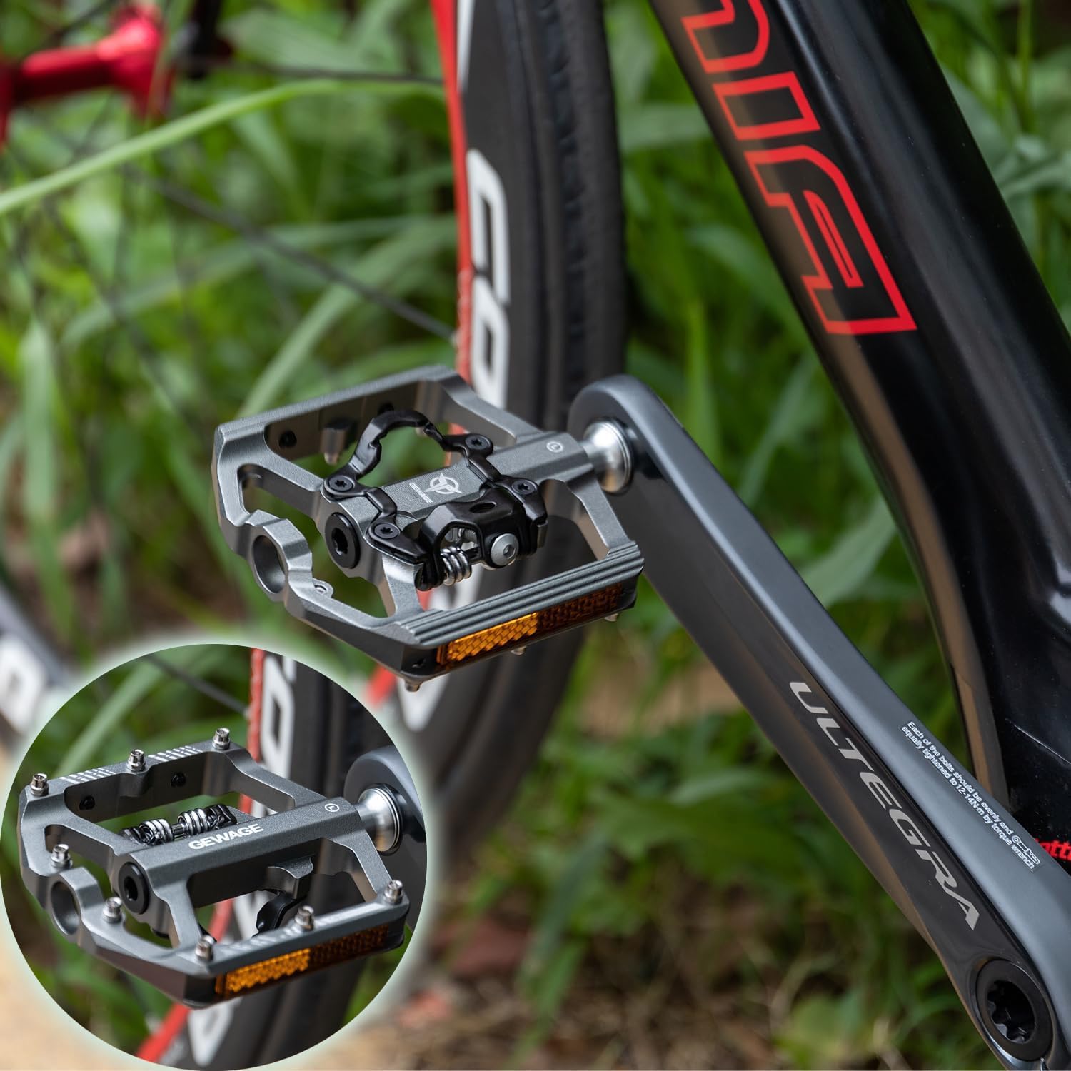 Thumbnail 4 de GEWAGE pédales de VTT plateforme 9/16" avec réflecteurs et pédales à clic compatibles SPD
