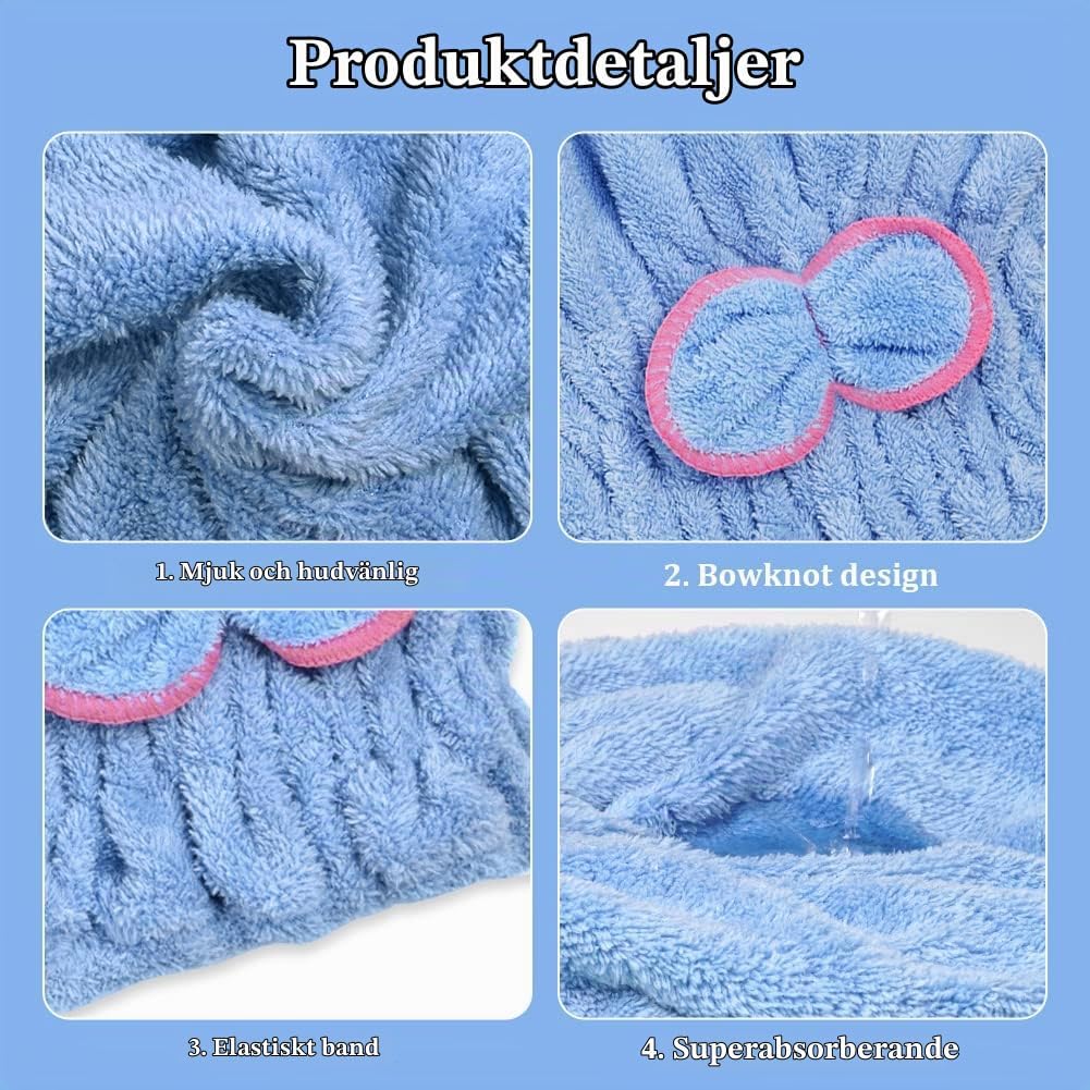 Detalle de ACWOO hårturban i mikrofiber, 3-pack med knapp och snabbtorkande material