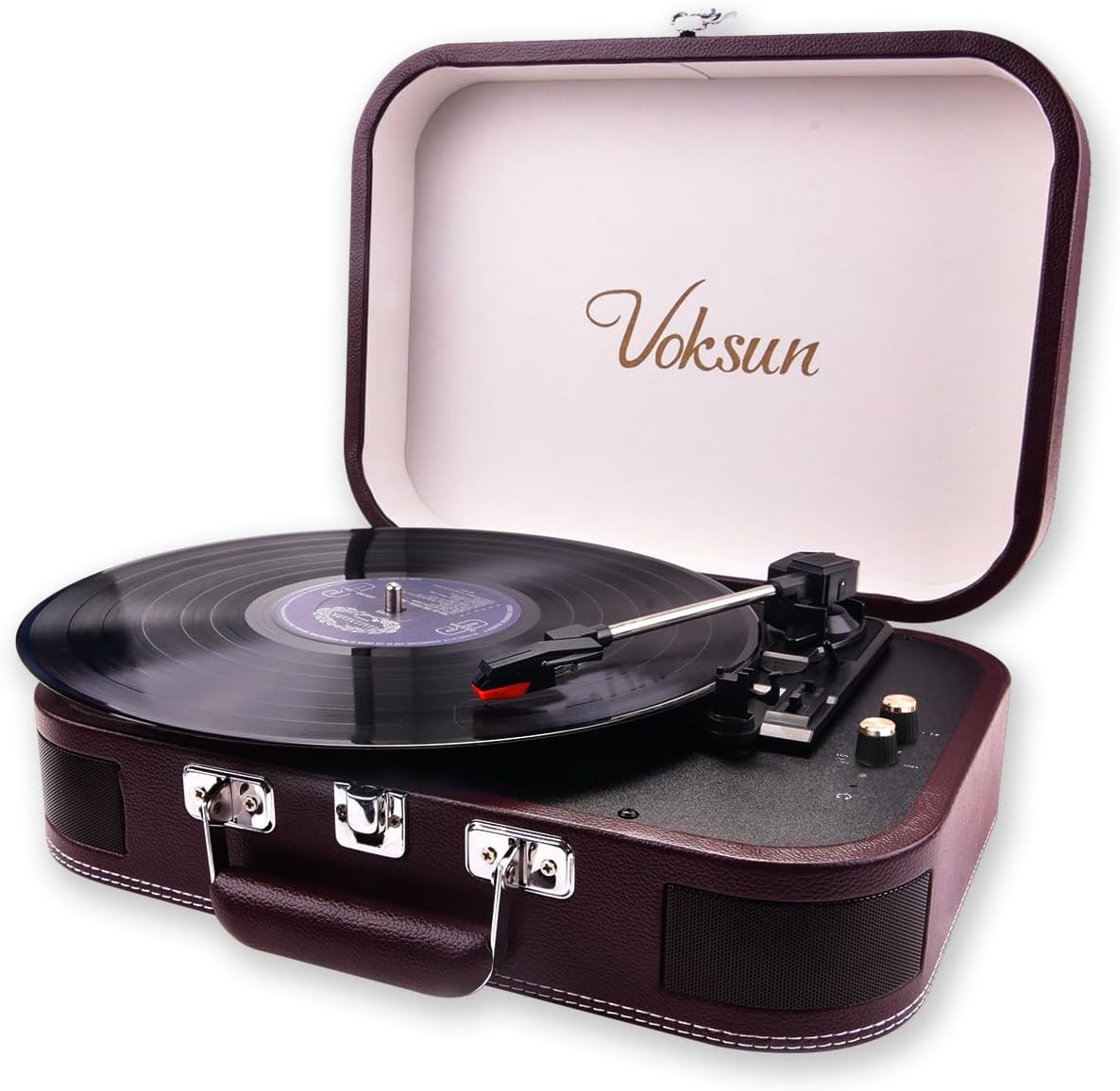Detalle de VOKSUN S300 platenspeler met ingebouwde luidsprekers en USB-opname