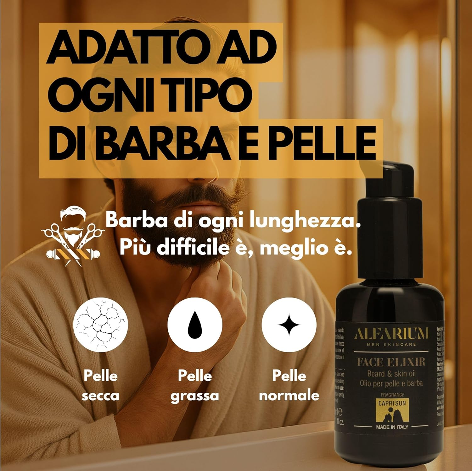 Detalle de Alfarium Olio Barba Uomo & Balsamo Barba con Retinolo e Oli Naturali – Morbidezza leggera, pelle confortevole