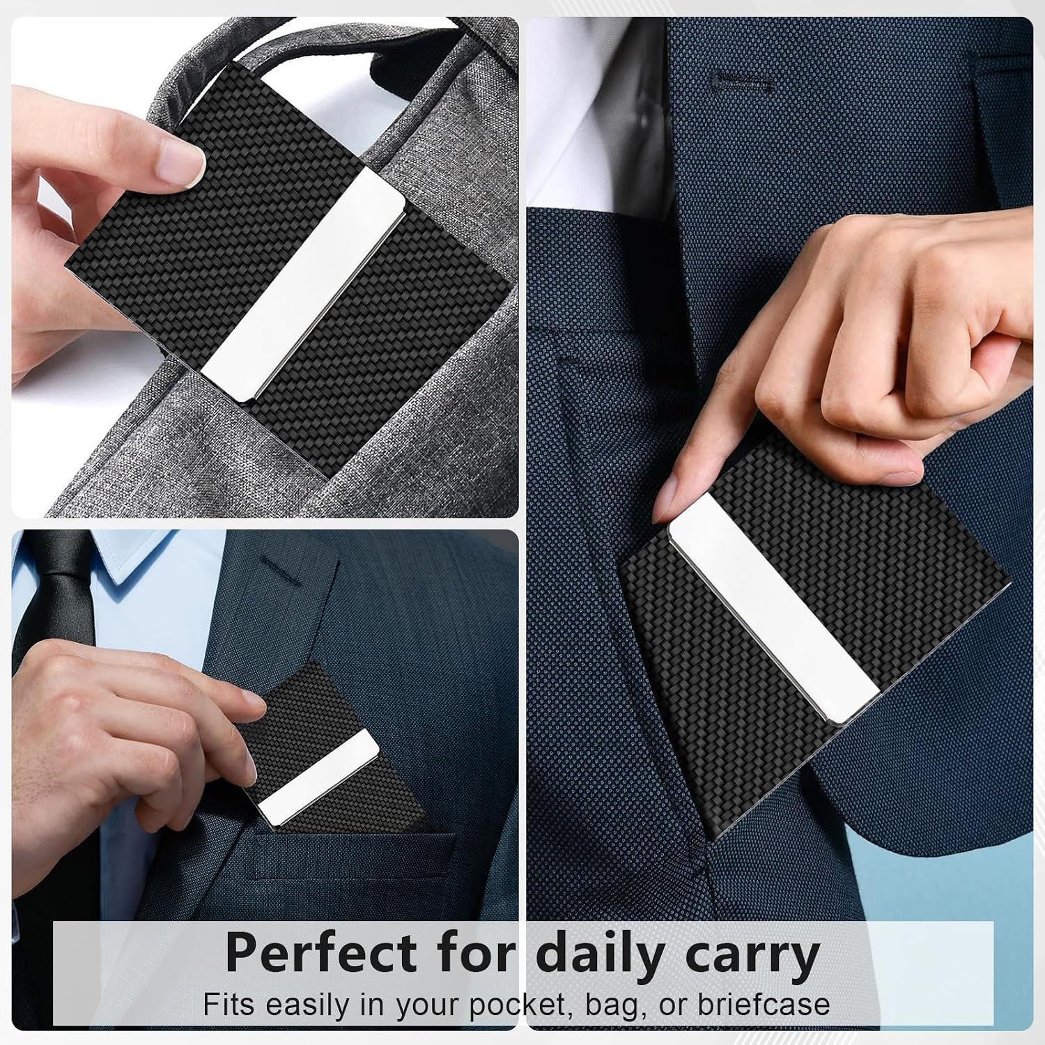Thumbnail 6 de BABAWOWO Slim RFID-Blocking Card Holder with PU Leather & Stainless Steel – Black Carbon