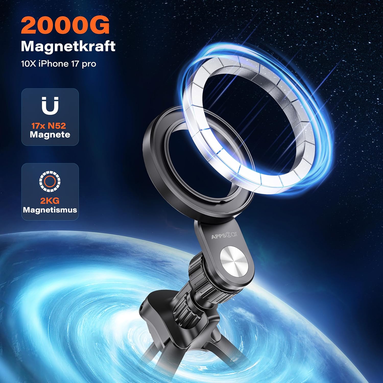 Thumbnail 4 de APPS2Car MagSafe Car Mount: 360° Rotating, Round Vent Compatible Phone Holder