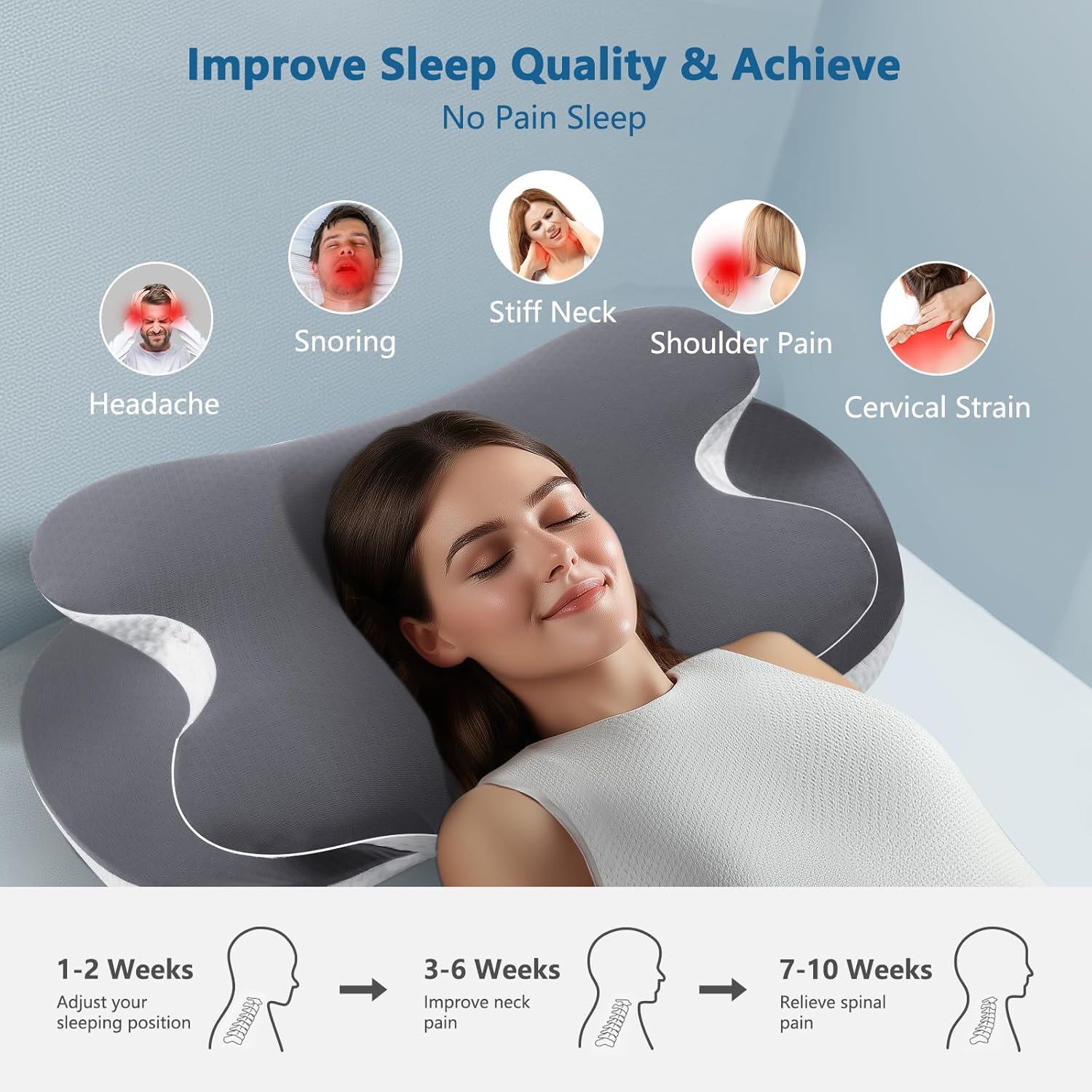 Thumbnail 4 de JINXIA Memory Foam Pillow for All Sleepers – Orthopedic cooling pillow in grey for neck & shoulder relief
