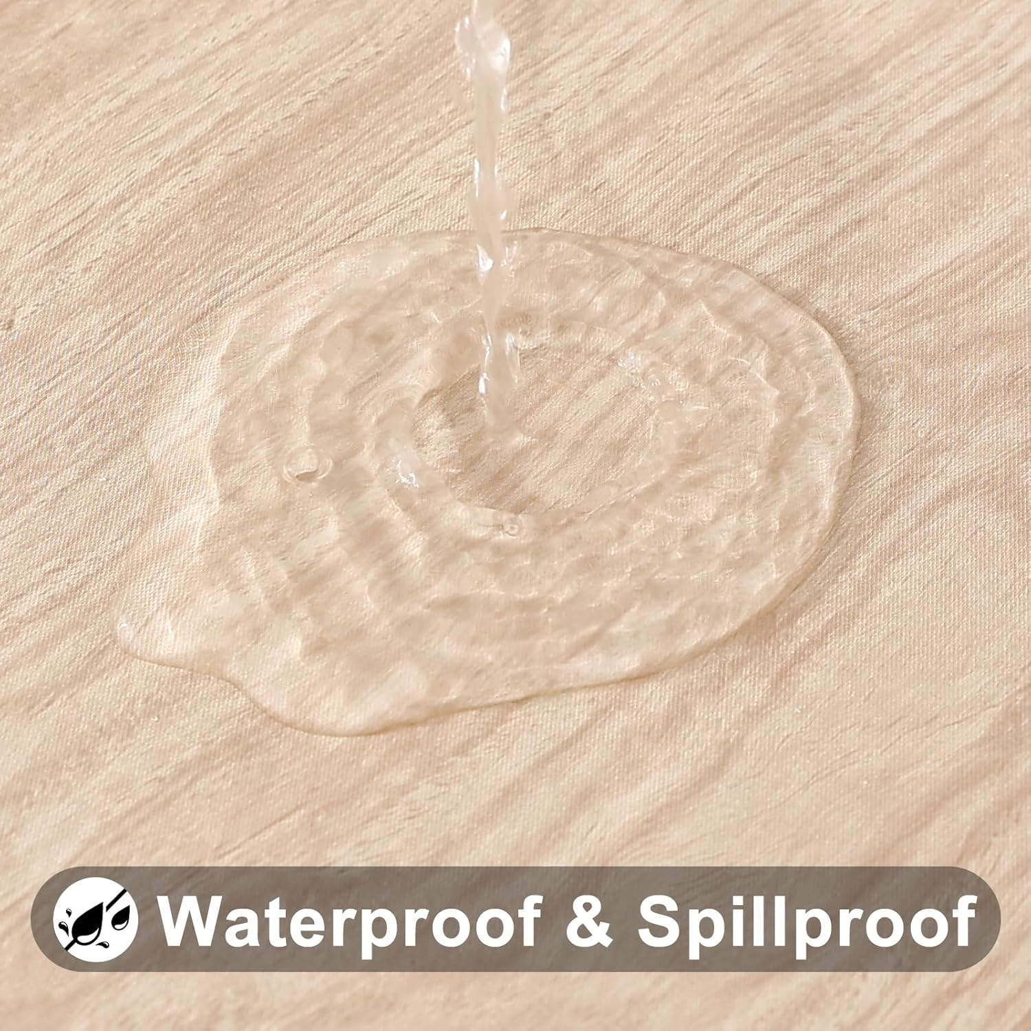 Thumbnail 2 de Smiry Rectangle Table Cloth Cover (Beige Wood) Waterproof Elastic Fitted Vinyl for 6-Foot Tables, 30" x 72