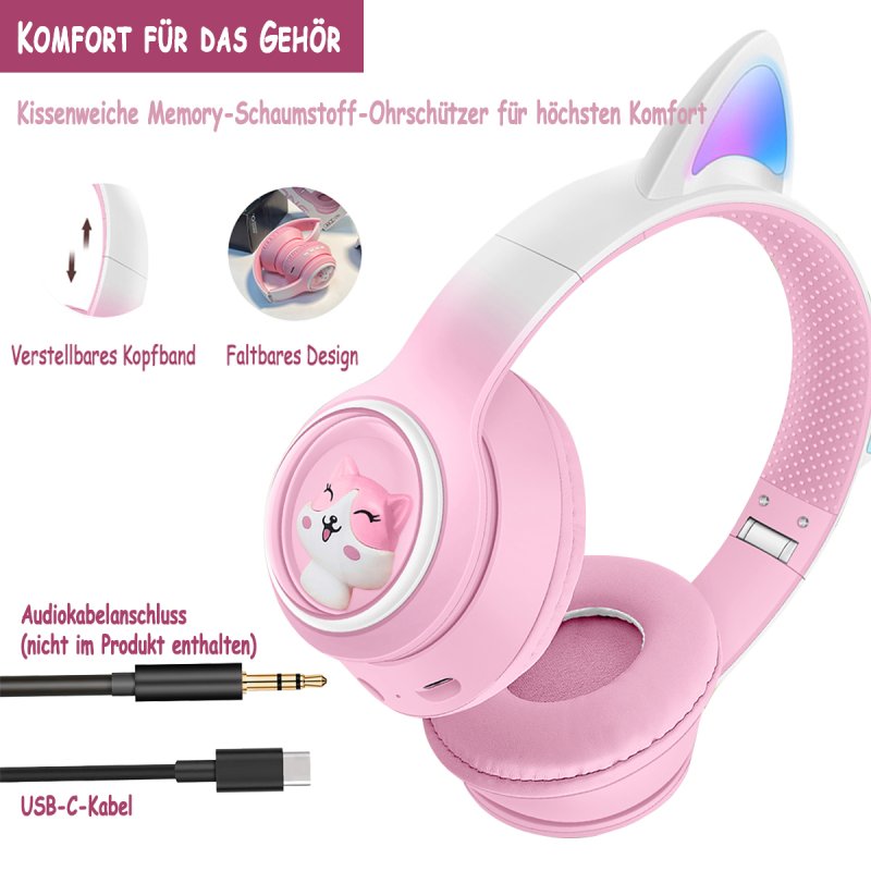 Detalle de Kinsi AKZ-02 Auriculares inalámbricos orejas de gato RGB